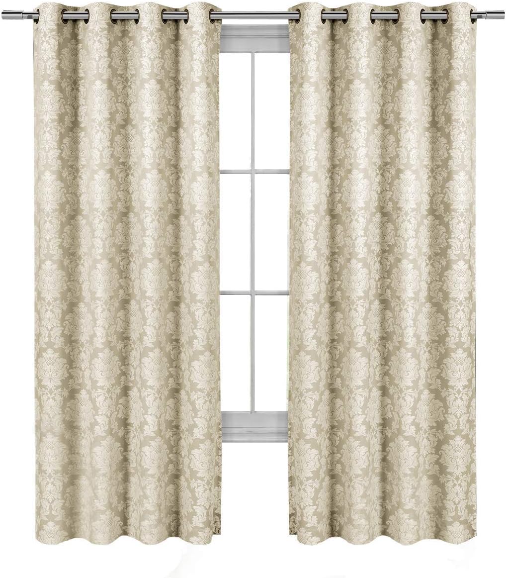 Royal Hotel Bedding Aryanna – Juego de 2 paneles de cortina jacquard con ojales superiores beige, 108 x 108 pulgadas, par