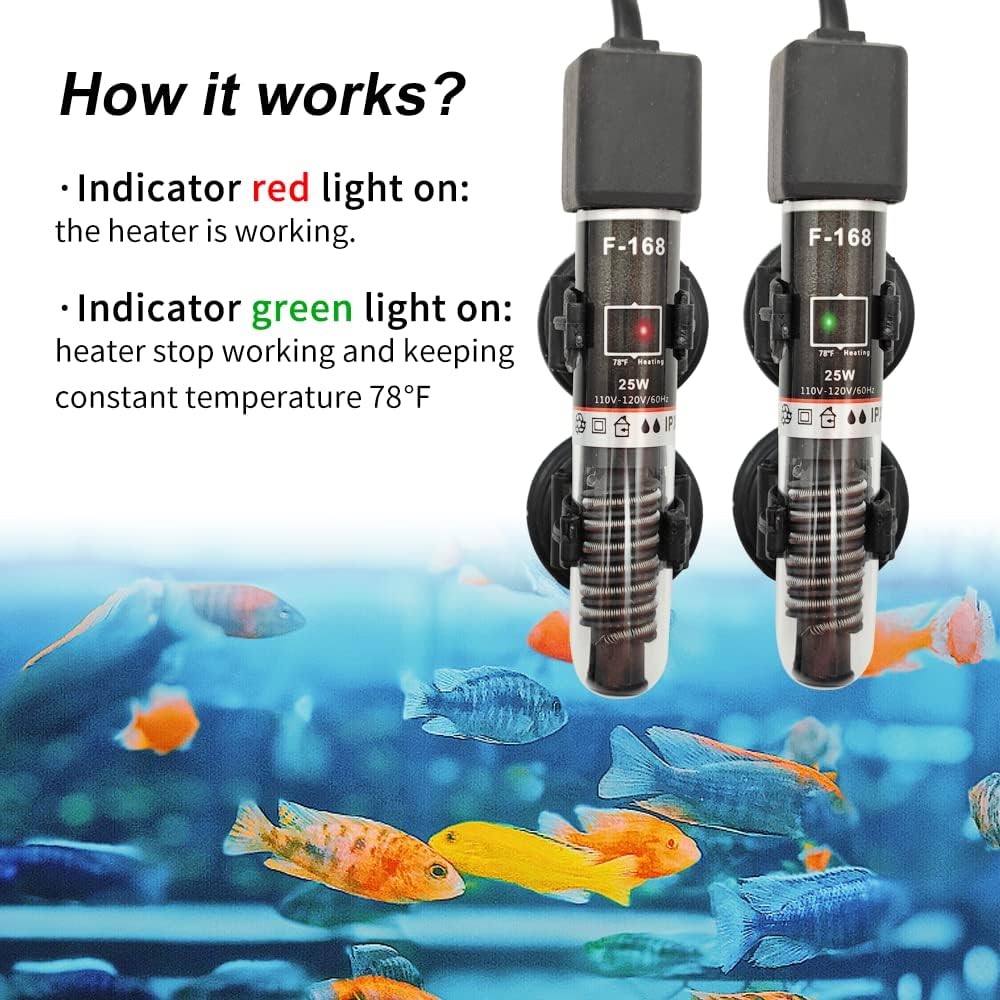 Mini calentador de acuario, termostato de calentador Betta sumergible pequeño de 25 W50 W con termómetro libre, peceras de menos de 6 galones (25 W)