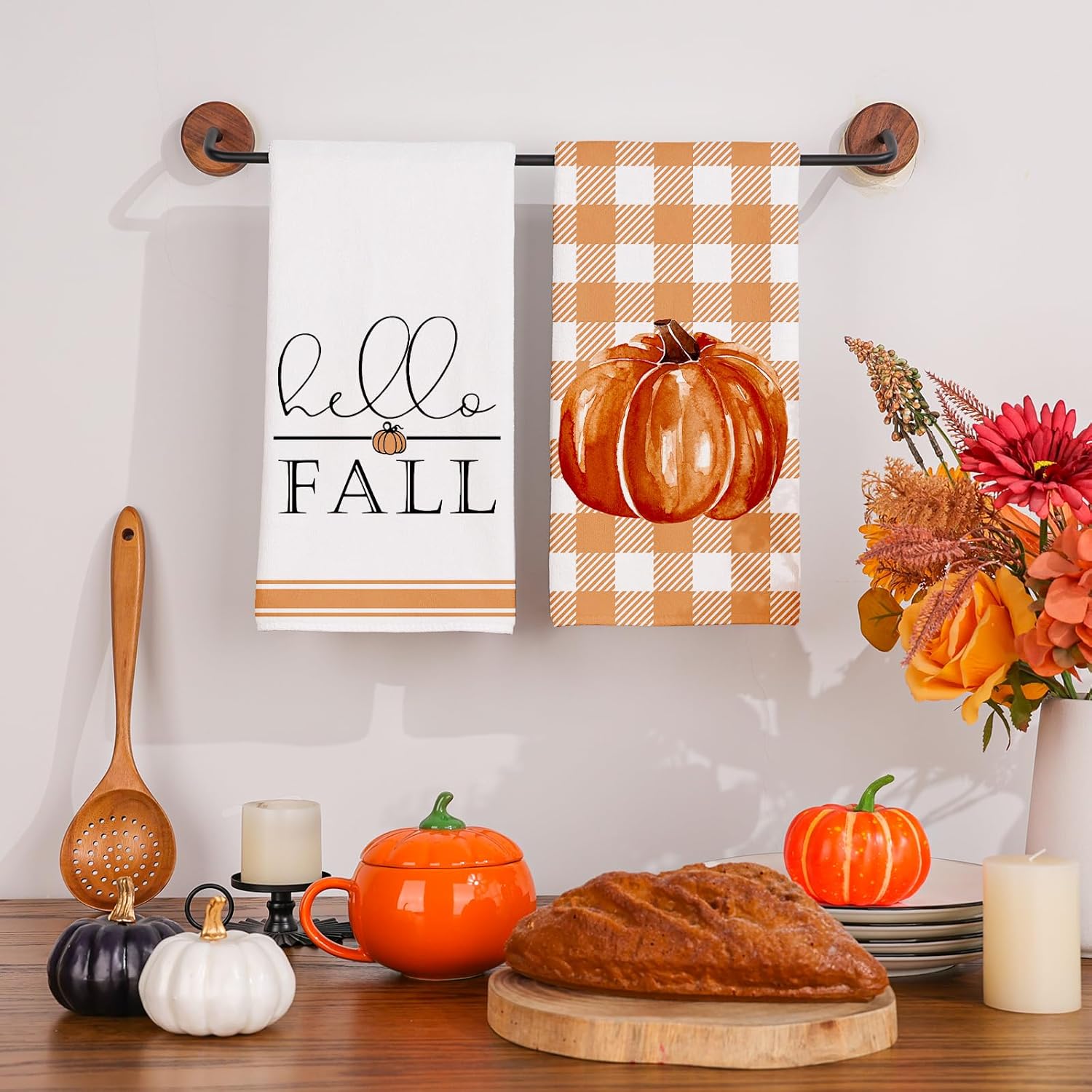 Siilues Juego de 2 toallas de cocina de otoño, 18 x 26 pulgadas, decoración de otoño para el hogar, paños de cocina de calabaza, decoraciones de