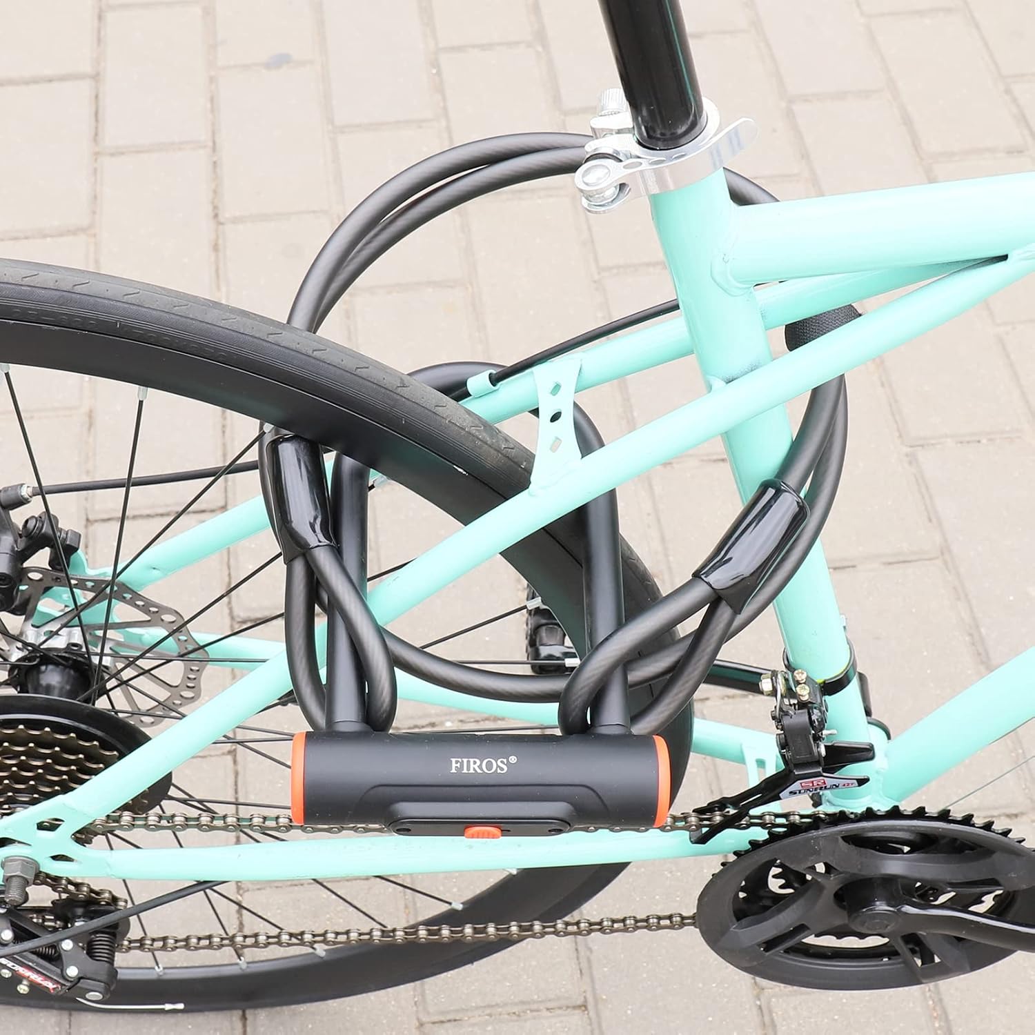 FIROS Candado en U para bicicleta con cable resistente, candado de bicicleta de 0.63 pulgadas con cable de seguridad y soporte de montaje resistente