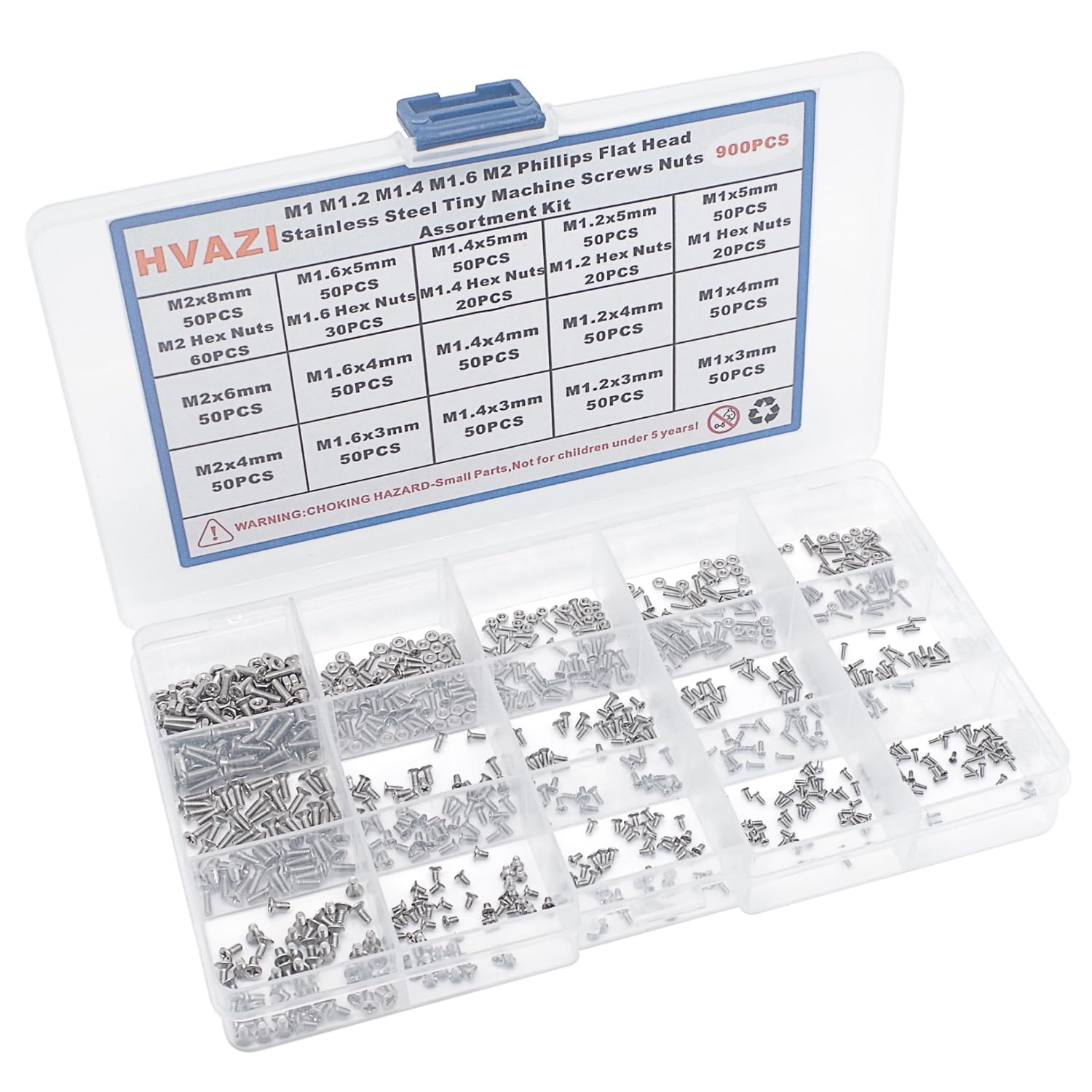 Metric M1 M1.2 M1.4 M1.6 M2 Phillips avellanadocabeza plana de acero inoxidable, kit surtido de tuercas