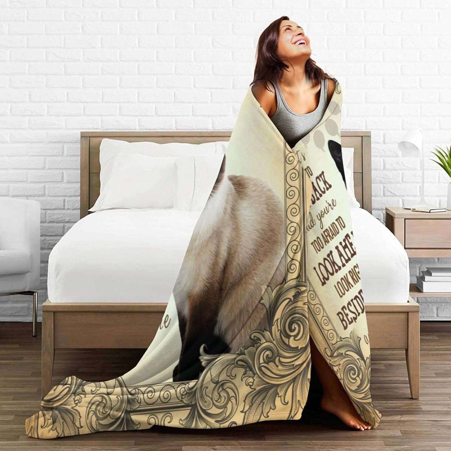 Manta de animal de gato siamés, ultra suave, ligera, antibolitas, acogedora manta de vellón para todas las estaciones, dormitorio, sala de estar,