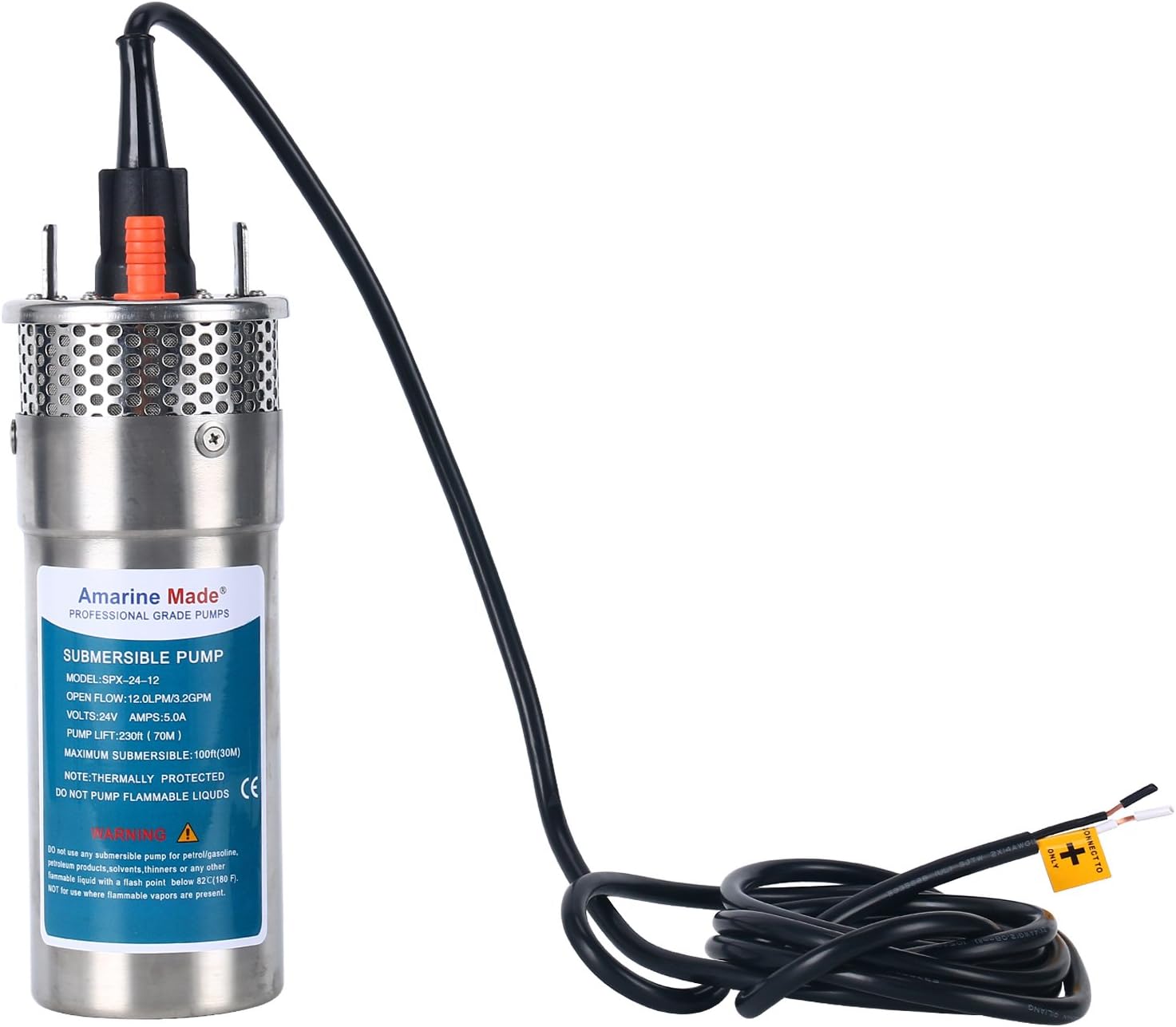 Amarine – Bomba de agua sumergible de 24 V CC para pozos profundos, 3.2 GPM 4 pulgadasenergía alternativa con batería solar de acero inoxidable,