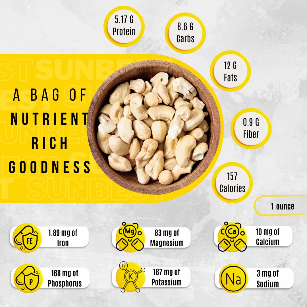 Sunbest Natural Piezas de anacardo, crudas, sin sal, sin tostar, sin OMG, vegano, 15 onzas.