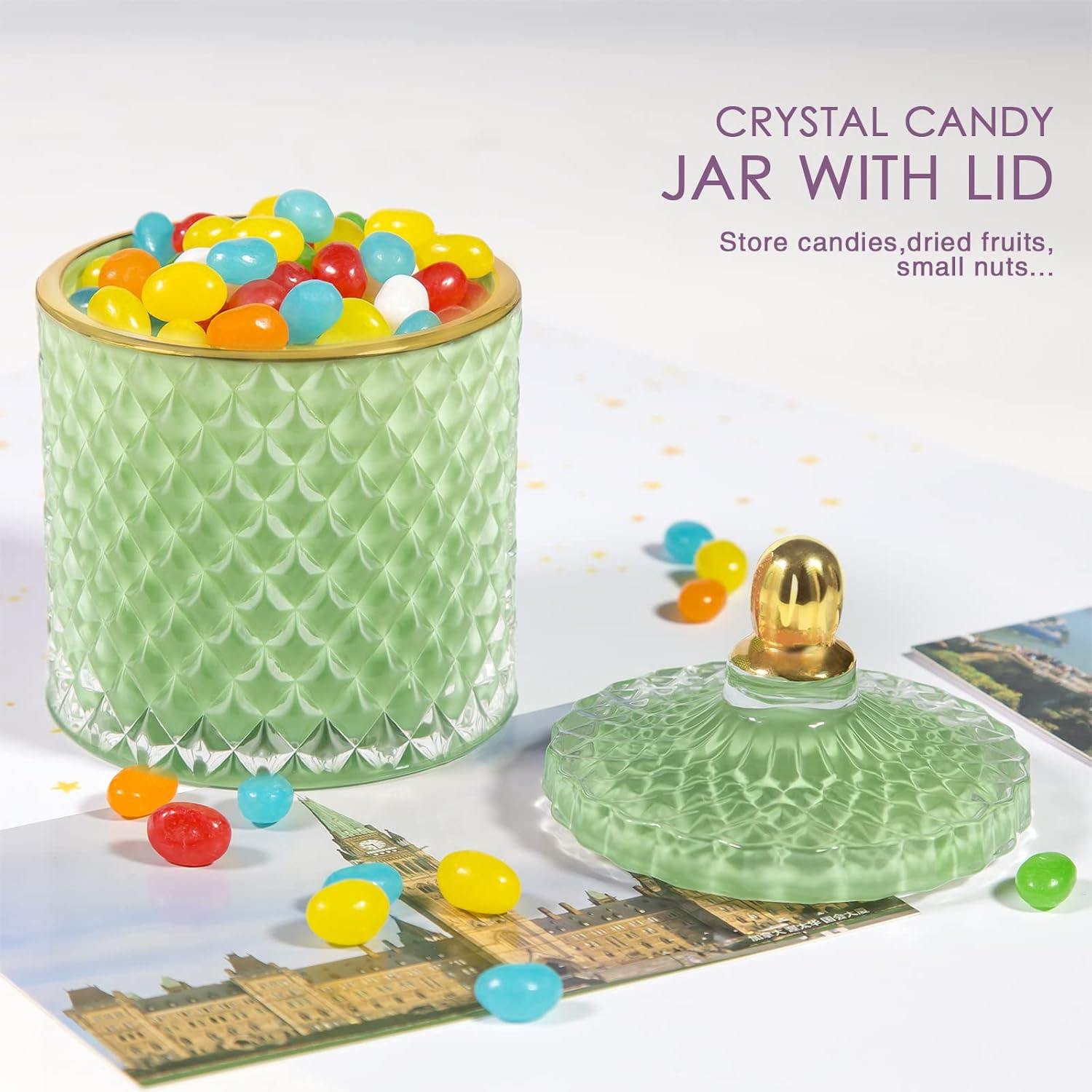Plato de dulces con tapa, caja decorativa de vidrio con tapa, joyero vintage, cajas de baratijas, tarro pequeño para dulces con tapa, caja de