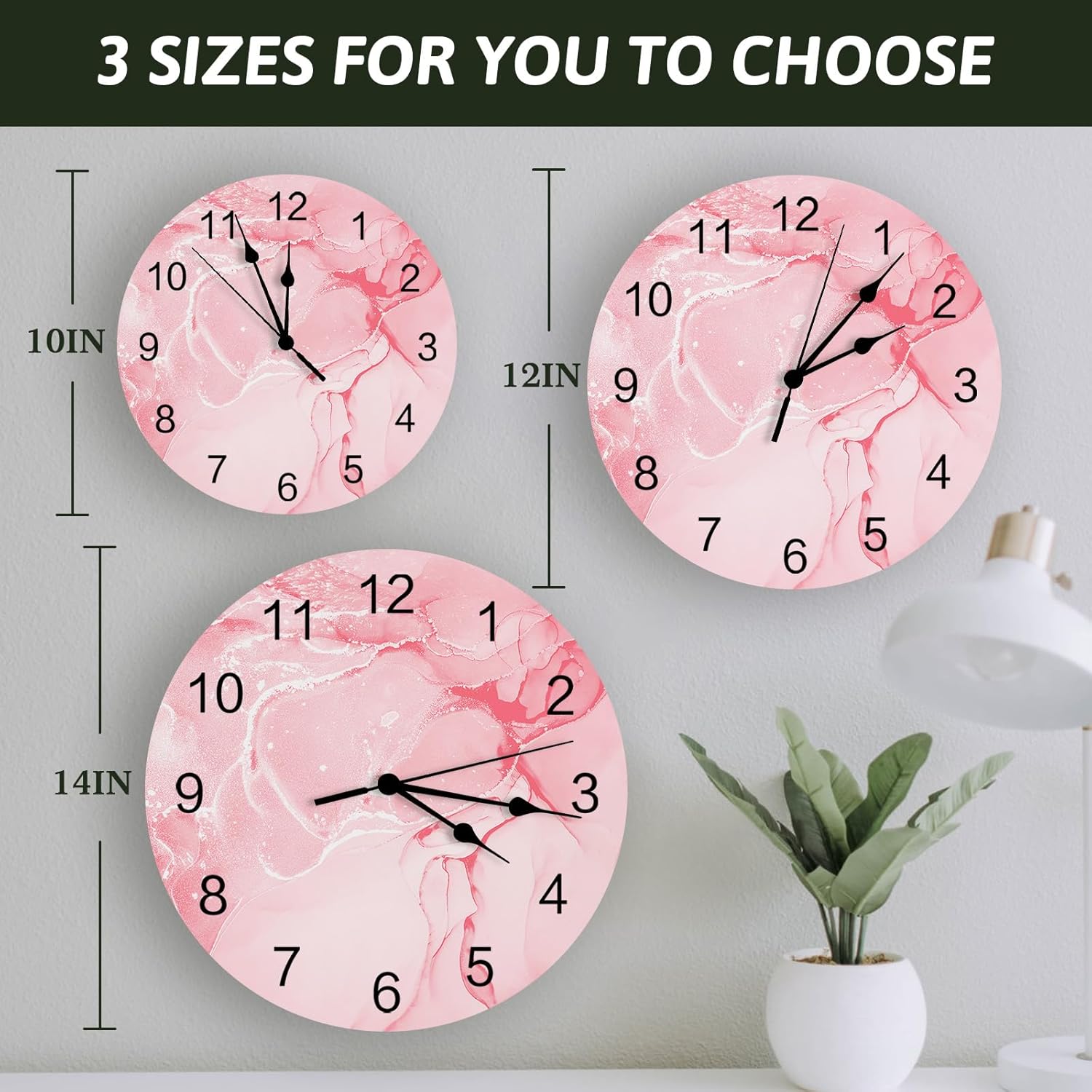 Reloj de pared de 10 pulgadas, silencioso, sin tictac, con textura de mármol rosa abstracto, reloj decorativo redondo para sala de estar,