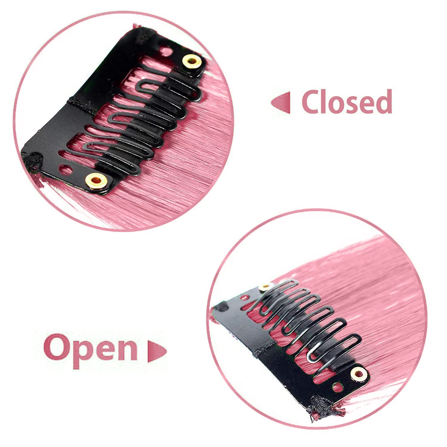 12 extensiones de cabello rosa con clip, extensiones de colores para fiestas de niños y niñas, extensión de pelo sintético lacio de 22 pulgadas,