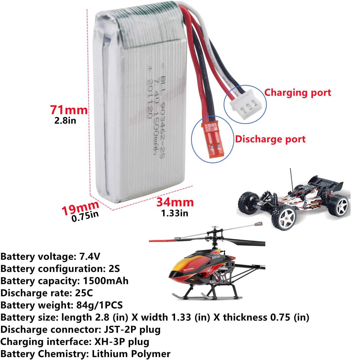 Fytoo 7.4V 1500mah batería de litio para WLTOYS V913 Control remoto helicóptero accesorios L959 alta velocidad control remoto coche batería WL912