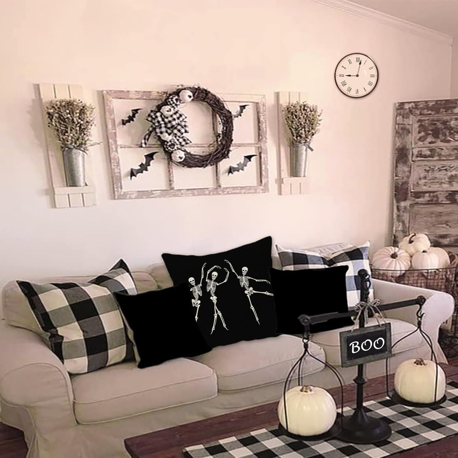JOOCAR Fundas de almohada de calavera de Halloween, decoración gótica negra, divertida funda de almohada de lino para sofá, cama, silla de