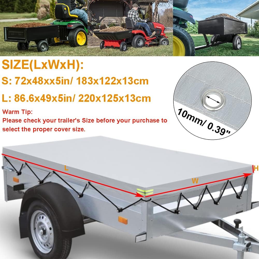 Cubierta de remolque inclinada para tractor de césped, cubierta impermeable de remolque de carro utilitario, cubierta de acero para carrito de