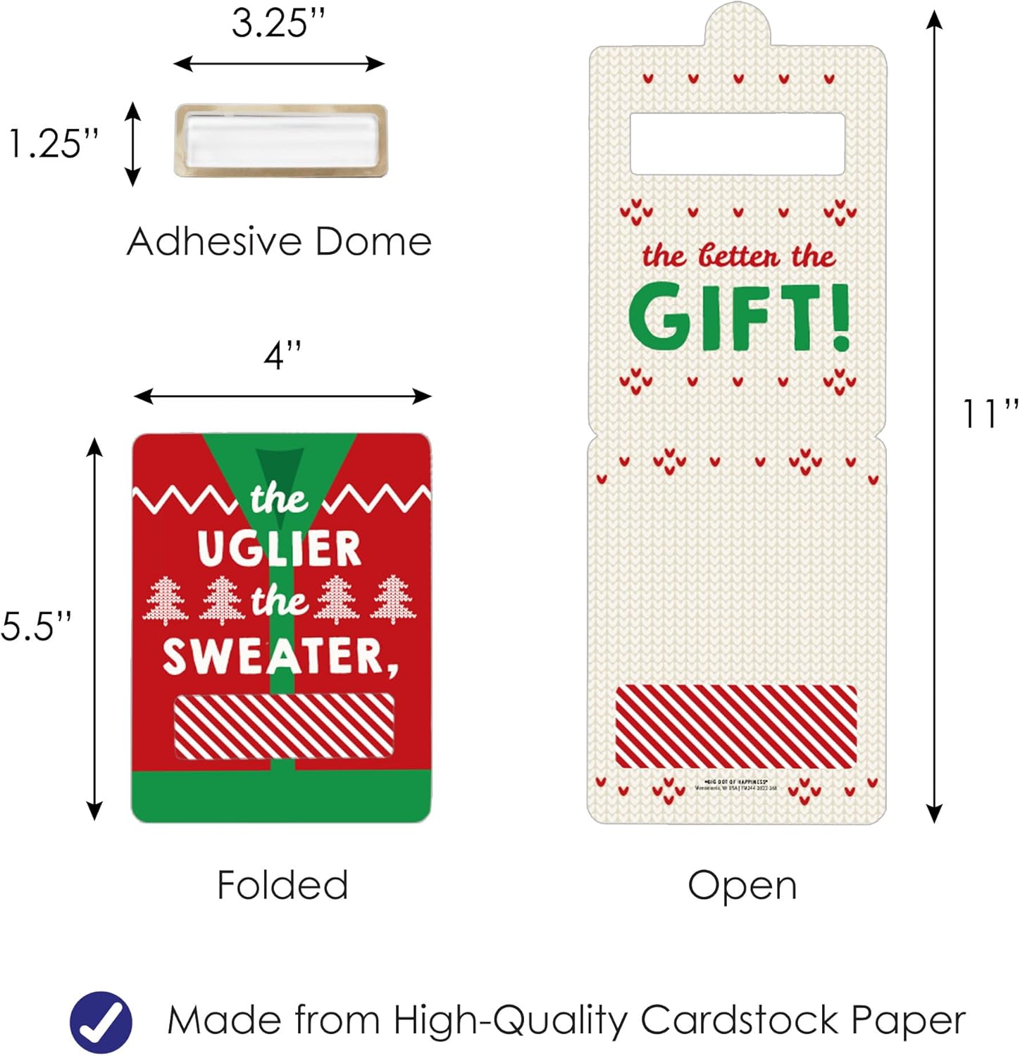 Big Dot of Happiness Suéter feo  Regalo surtido de bricolaje para fiestas de Navidad y Navidad  Tarjetas de dinero divertidas  Juego de 6