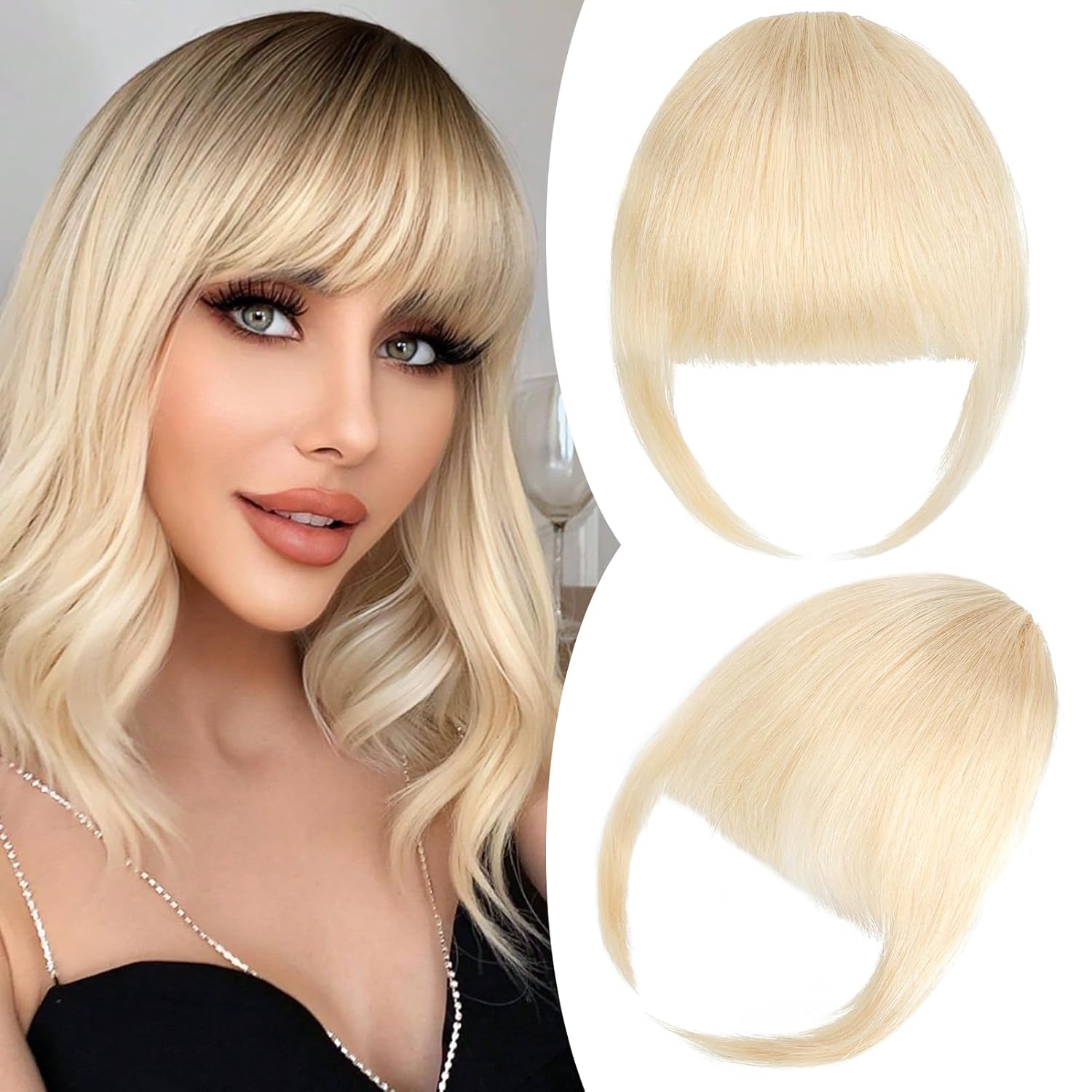 FELENDY Flequillo con clip, 100% cabello humano, flequillo francés, flequillo, flequillo, natural, recto, frontal, plano, limpio, completo bang
