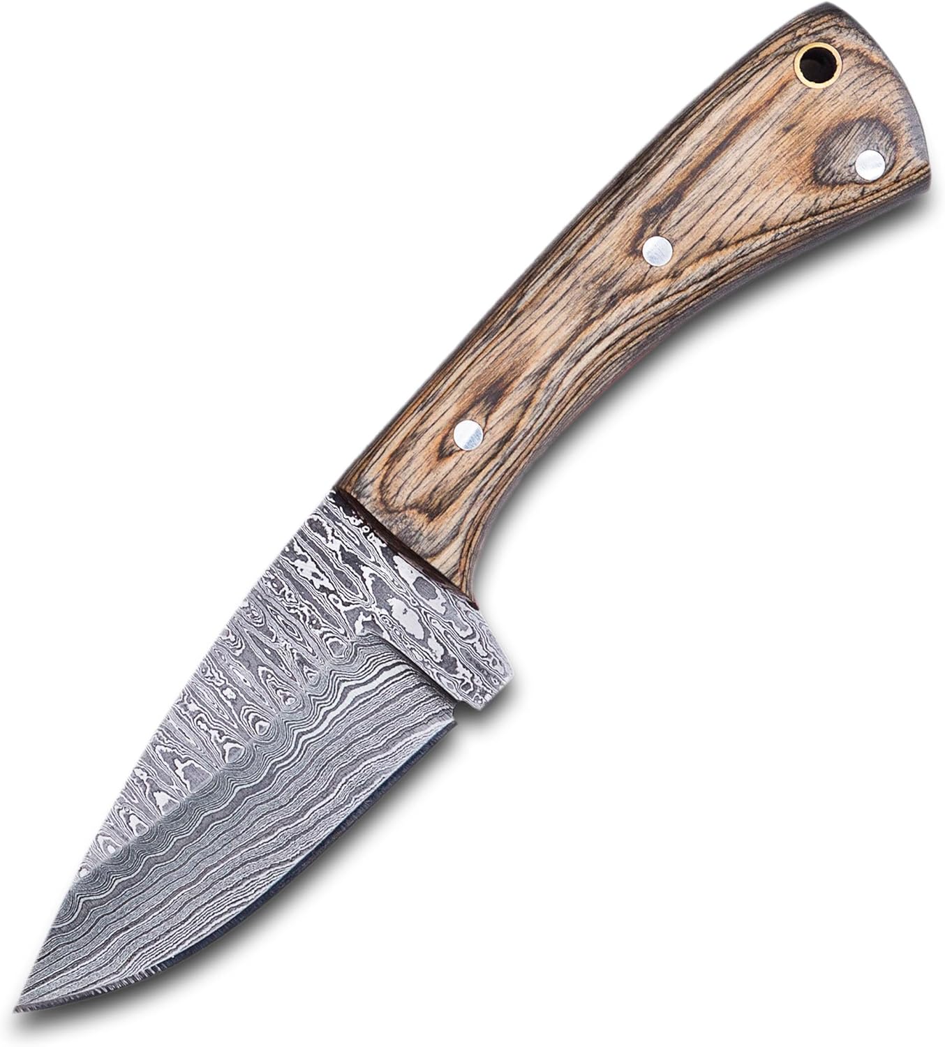 YA FORGE -Cuchillo de caza de 7 pulgadas, cuchillo de supervivencia de acero de Damasco forjado a mano, Handel de madera de Pakka con pasadores de