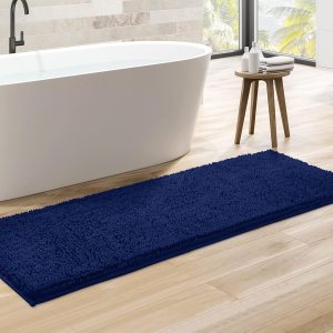 HOMEIDEAS Alfombra de baño azul marino de 20 x 60 pulgadas, ultra suave y absorbente, antideslizante, alfombra de baño larga, felpa de felpilla HOMEIDEAS Alfombra de baño azul marino de 20 x 60 pulgadas, ultra suave y absorbente, antideslizante, alfombra de baño larga, felpa de felpilla