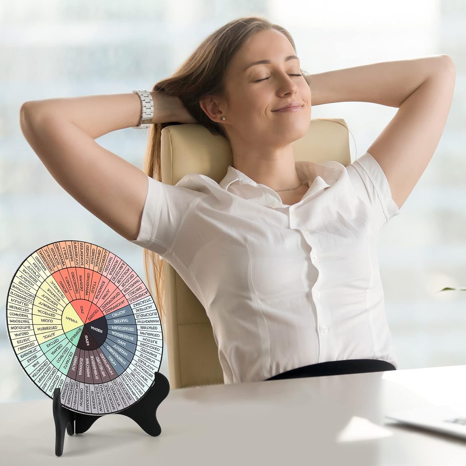 Tatuo Rueda de sentimientos de acrílico de 8 pulgadas con soporte, tabla de emociones, decoración de oficina para mujeres, regalos de salud mental,