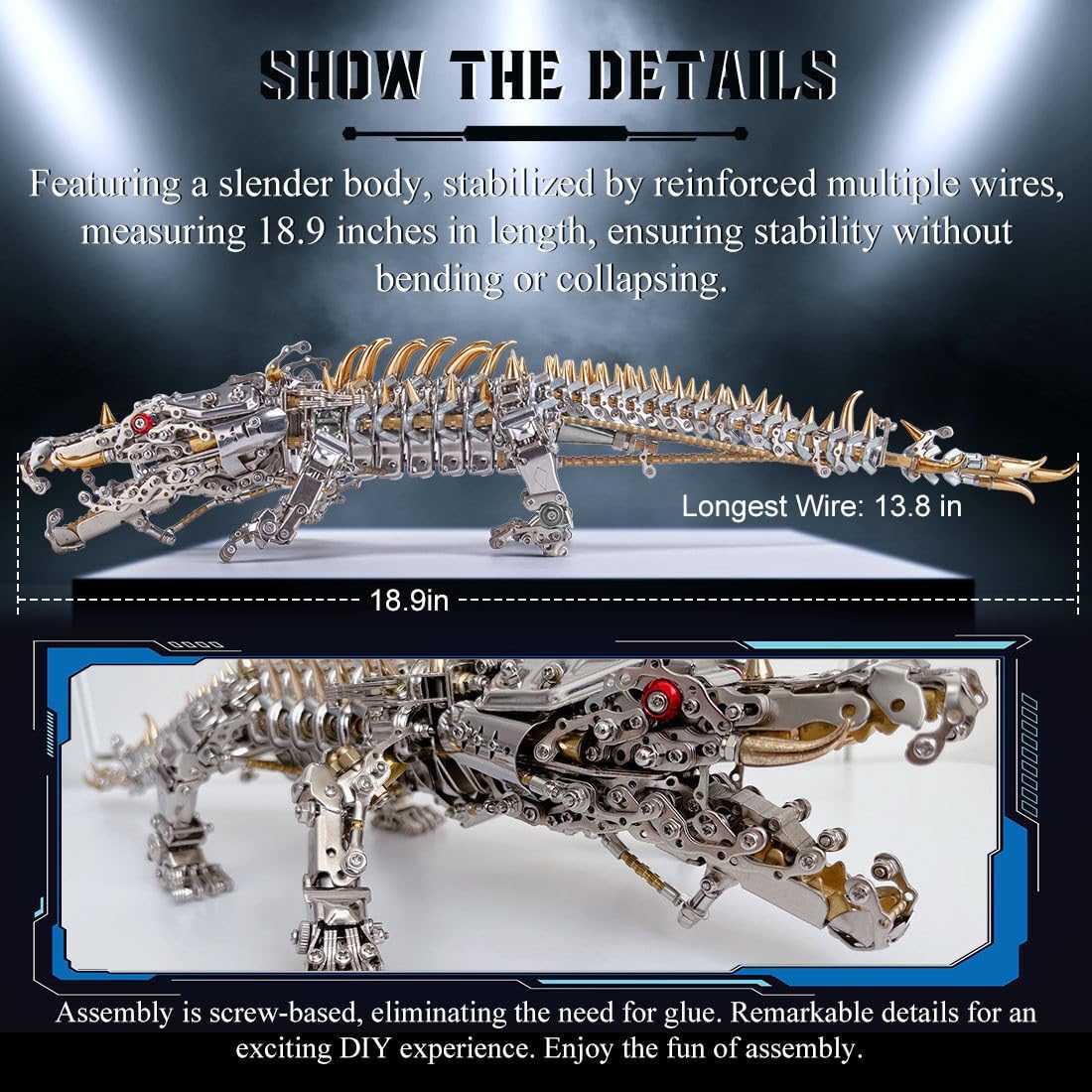Foxcokie Rompecabezas de metal 3D para adultos, rompecabezas mecánicos de cocodrilo dormido, kits de modelos de metal 3D, adornos de regalo para
