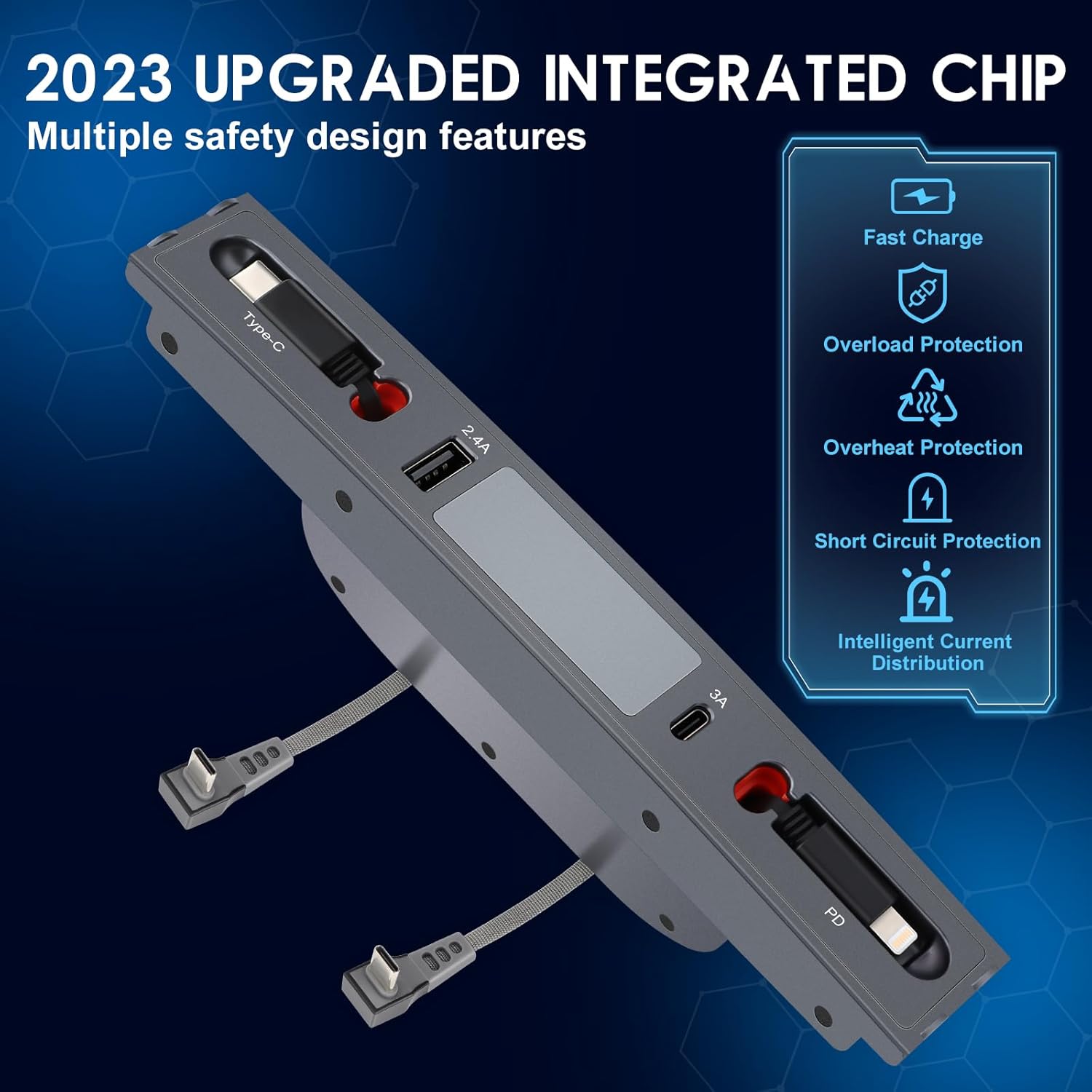 para Tesla USB Hub, estación de acoplamiento para Tesla Modelo Y Modelo 3 Accesorios 2023 2022 2021, cargador rápido con cable de carga retráctil