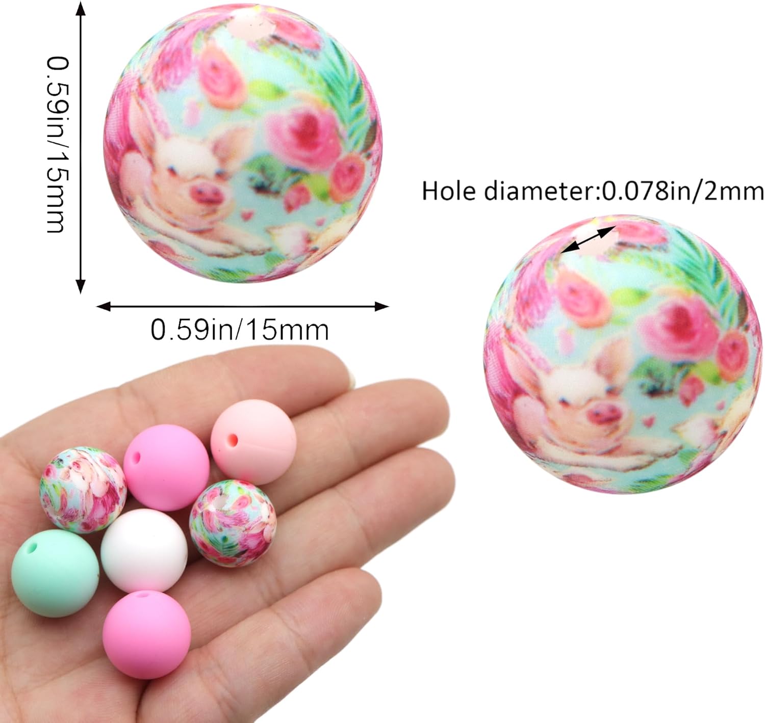 David accessories Cuentas de silicona de 0.59 pulgadas (0.591 in), cuentas redondas de silicona a granel para llavero, bolígrafos, cordones,
