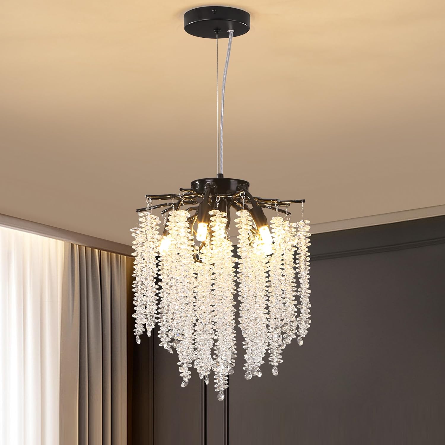 Moderno candelabro de cristal con ramas de árbol de lluvia, lámpara colgante de techo pequeña para dormitorio, sala de estar, comedor, entrada,