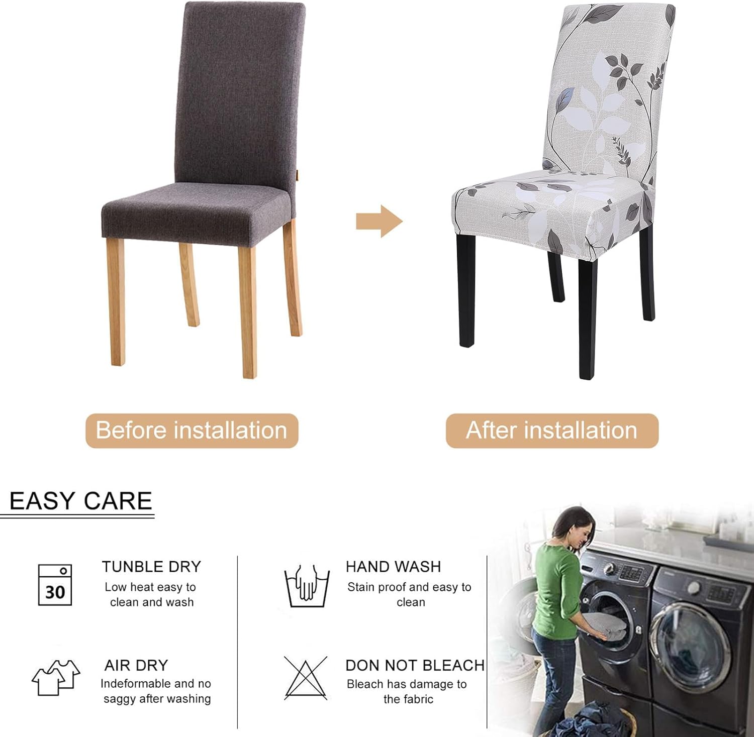 SearchI Juego de 4 fundas estampadas para sillas de comedor, fundas elásticas para sillas de cocina, lavables, fundas protectoras extraíbles para