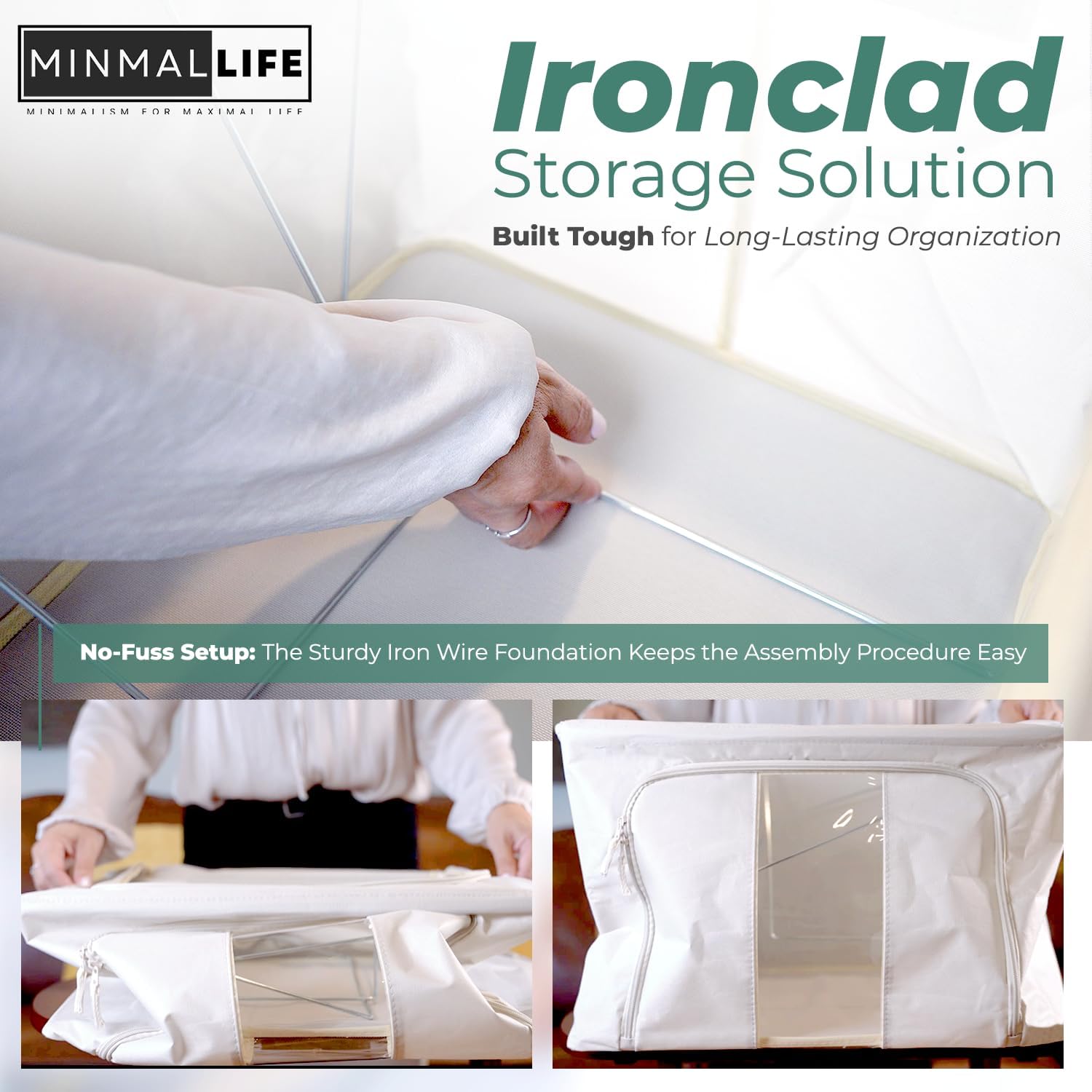 Minmallife Bolsa de almacenamiento de alambre de hierro – Cajas de almacenamiento plegables – Organizador de almacenamiento de sábanas – Caja de