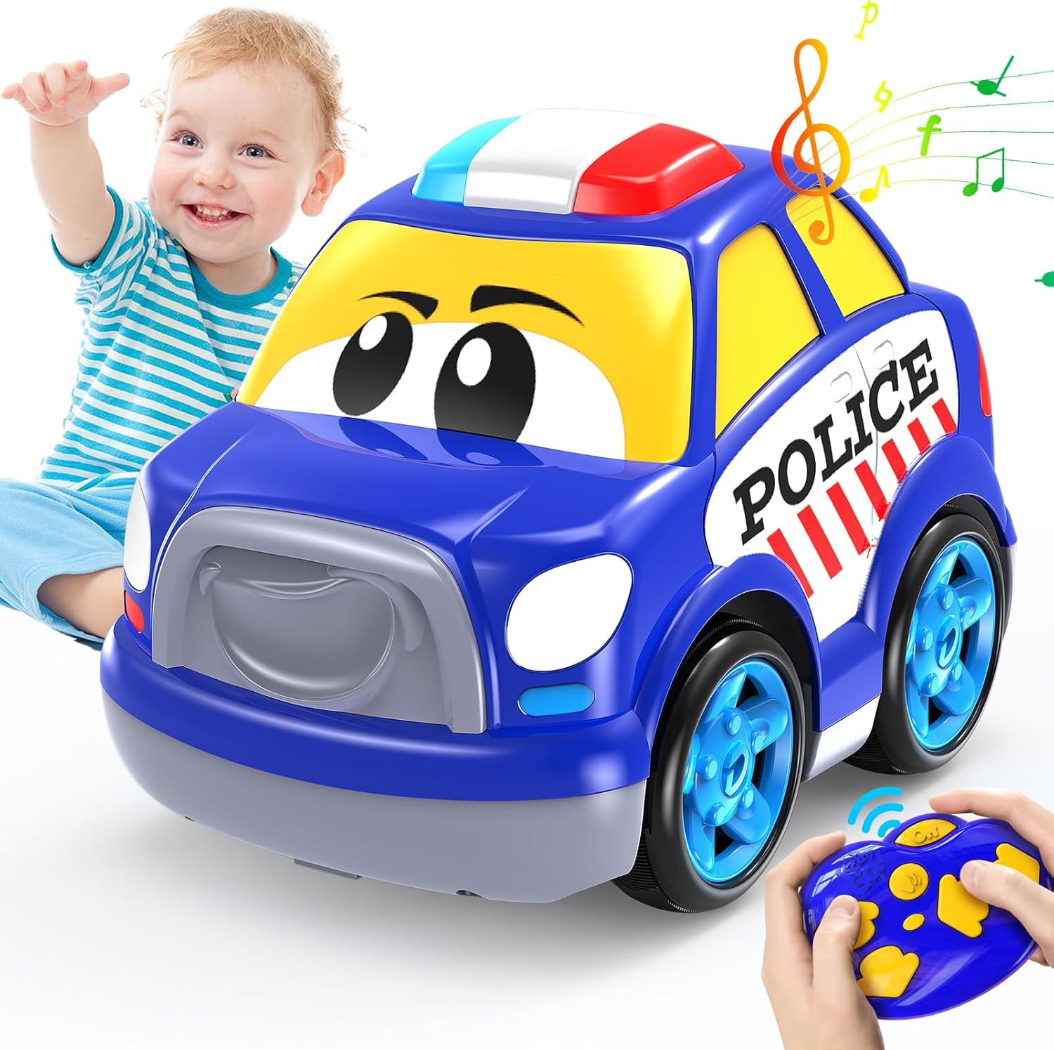 JOLLY FUN Auto a control remoto para niños de 4 a 7 años, autos RC y tracción en las 4 ruedas con luces y música, juguetes de coche de acrobacias