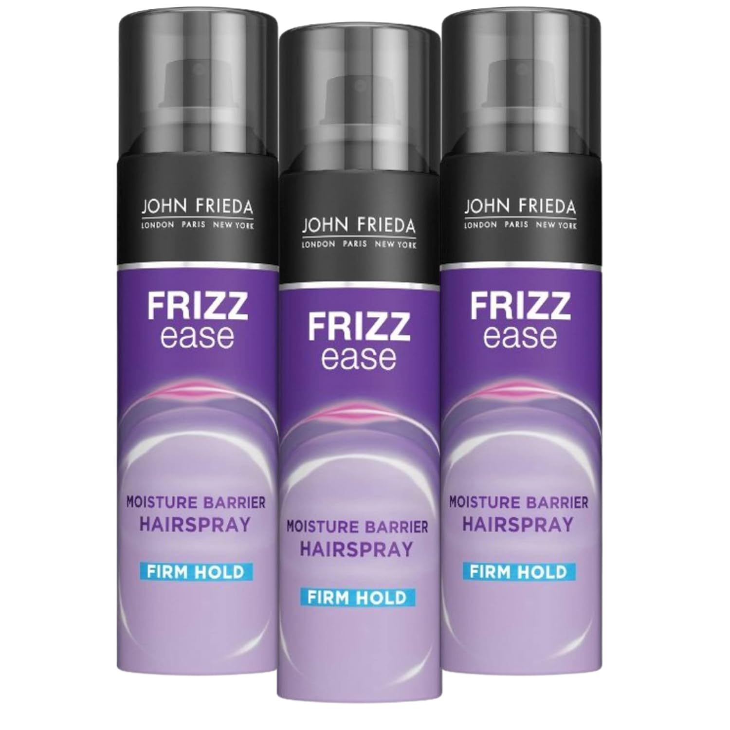 JOHN FRIEDA HairSpray Frizz Ease Firm Hold Anti Frizz para cabello seco y dañado LONDON PARIS NEW YORK paquete de 3 2 onzas, tamaño mini, tamaño de