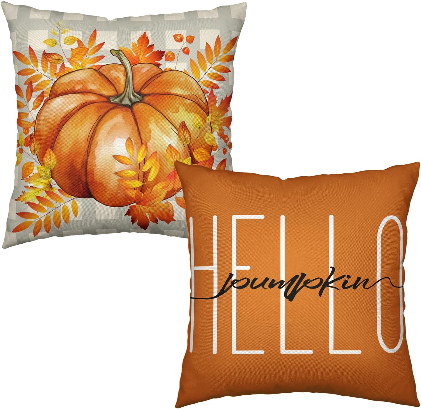 Juego de 2 fundas de almohada decorativas de otoño de 20 x 20 pulgadas, con hojas de arce, calabaza, casa de campo, fundas de almohada de lino