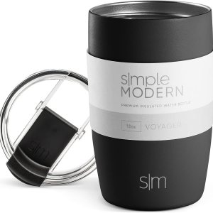 Simple Modern Voyager – Taza de viaje aislada con popote y tapa abatible transparente  Taza de café de acero inoxidable de 12 onzas, color negro Simple Modern Voyager – Taza de viaje aislada con popote y tapa abatible transparente  Taza de café de acero inoxidable de 12 onzas, color negro