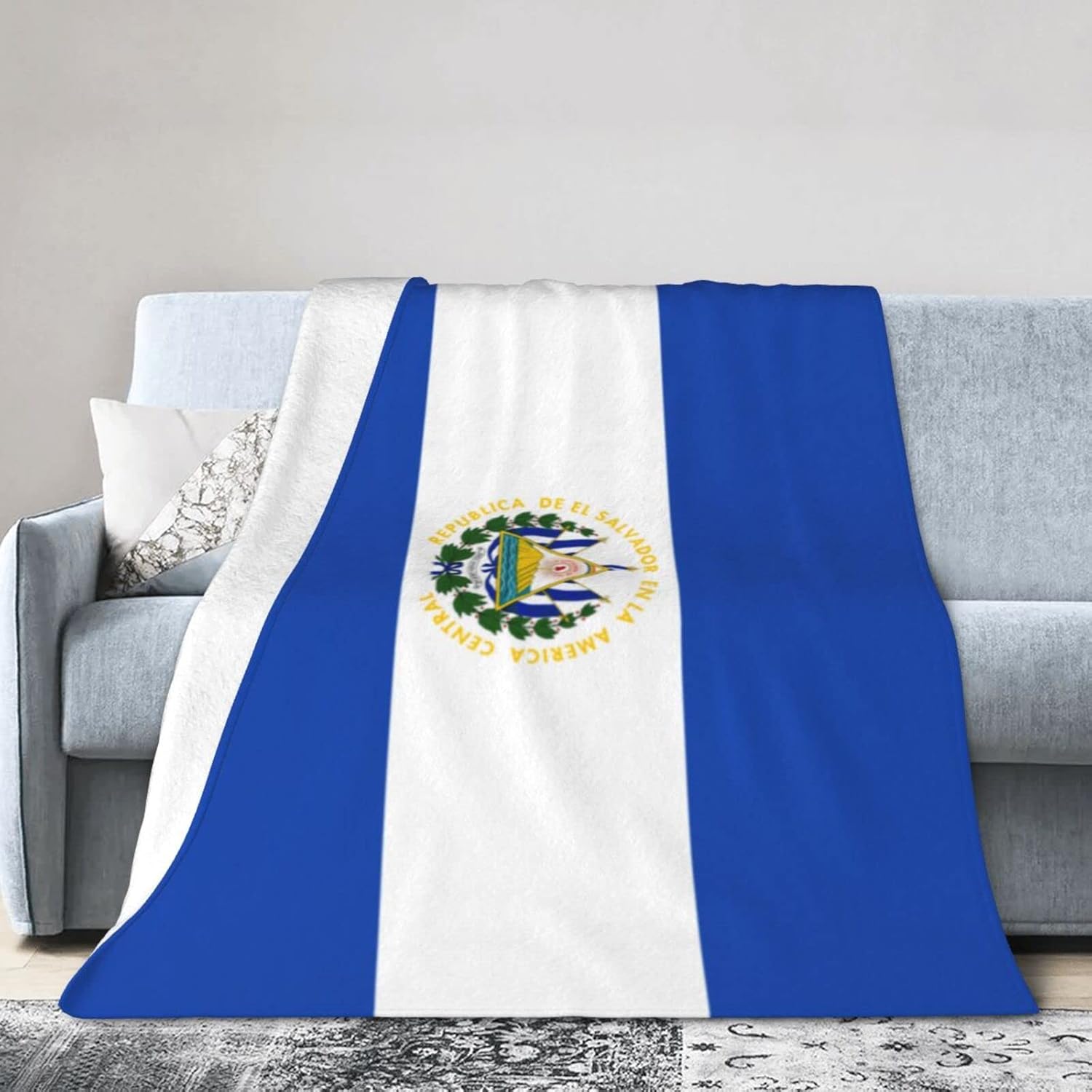 Manta de franela con diseño de bandera de El Salvador, suave y afelpada, acogedora manta de franela para sofá, cálida y decorativa