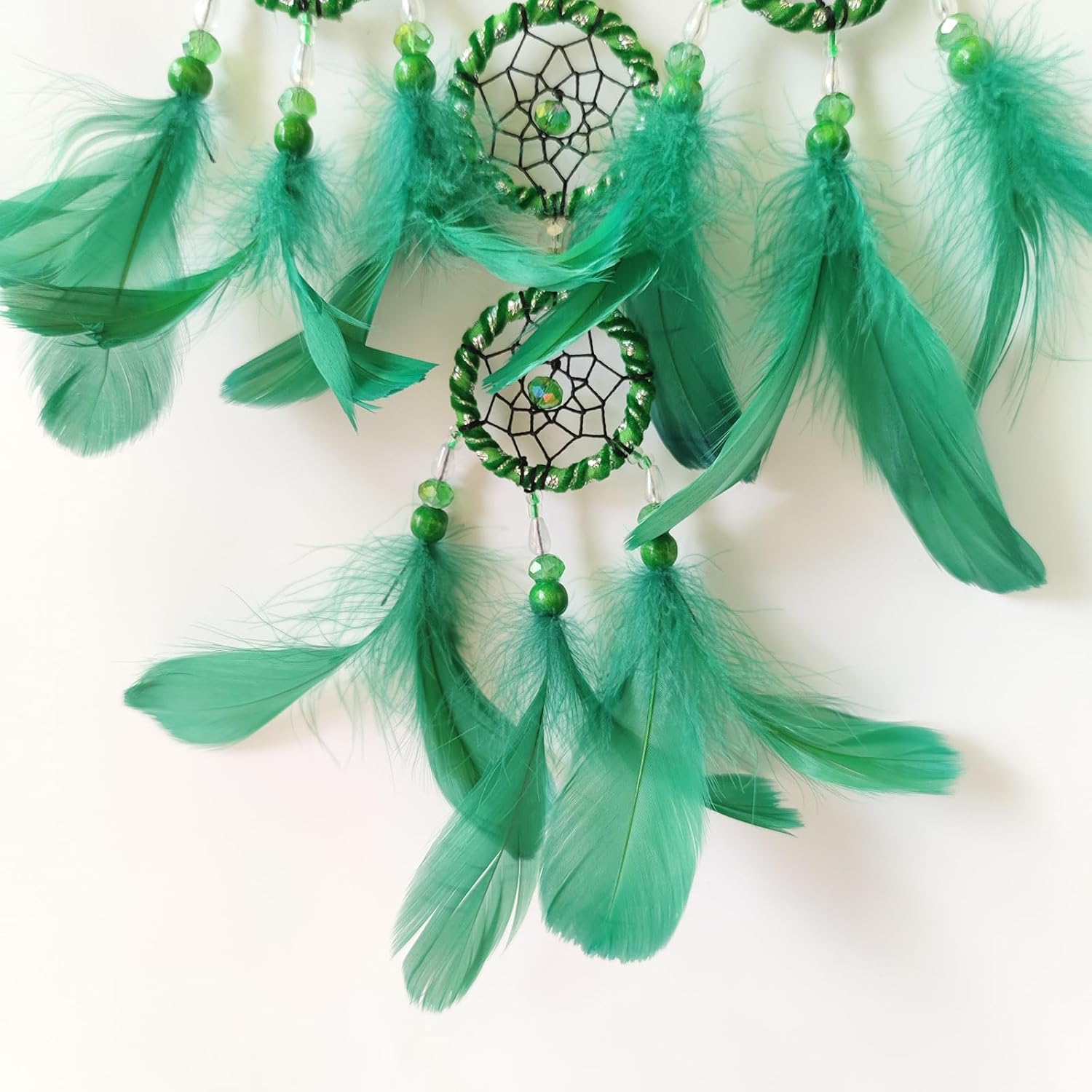 SOYUZU Atrapasueños pequeños verdes para dormitorio, atrapasueños de plumas para adultos, atrapasueños para colgar en la pared, regalos de bendición