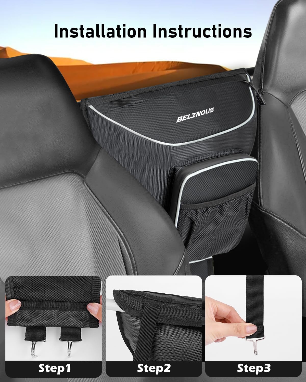 BELINOUS Bolsa central UTV, paquete de cabina UTV, bolsa de almacenamiento de asiento RZR de alta densidad 1680D compatible con Polaris RZR XP 1000