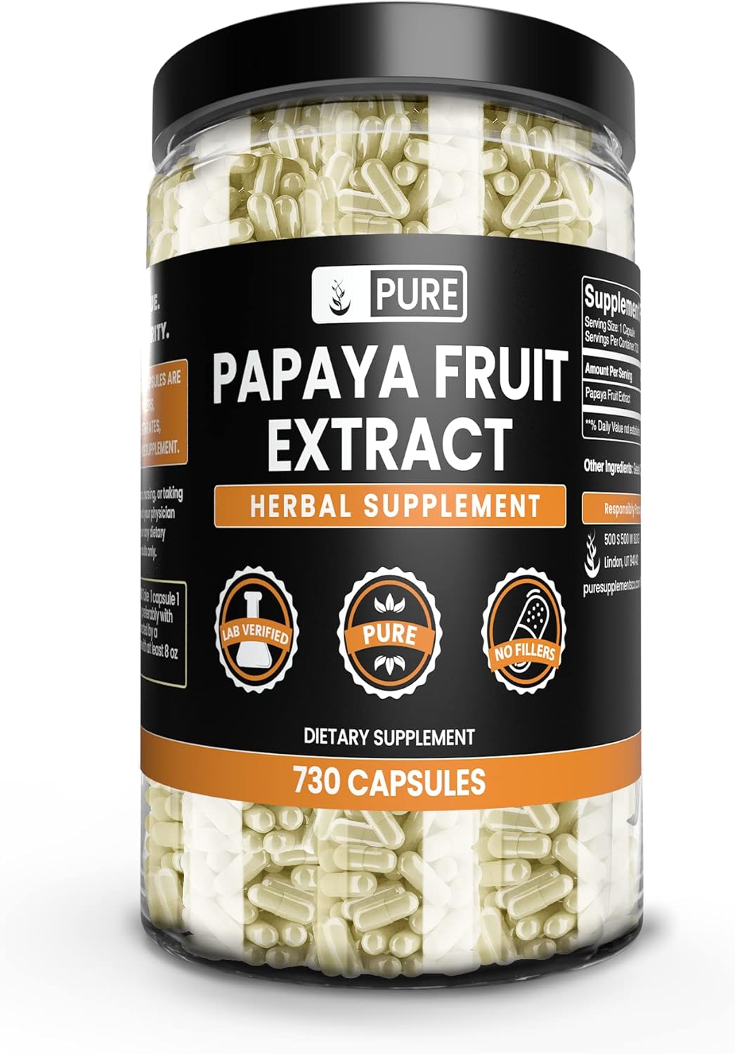 Pure Original Ingredients Extracto de papaya (730 cápsulas) sin magnesio o rellenos de arroz, siempre puro, verificado por laboratorio