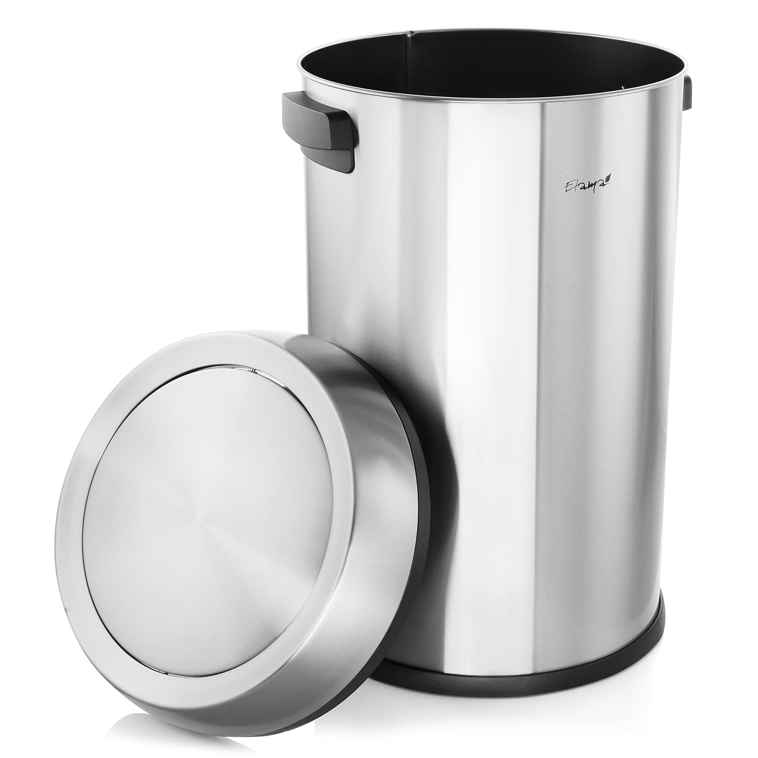 Elama Cubo de basura cilíndrico de acero inoxidable con tapa oscilante de 17 galones de 65 litros
