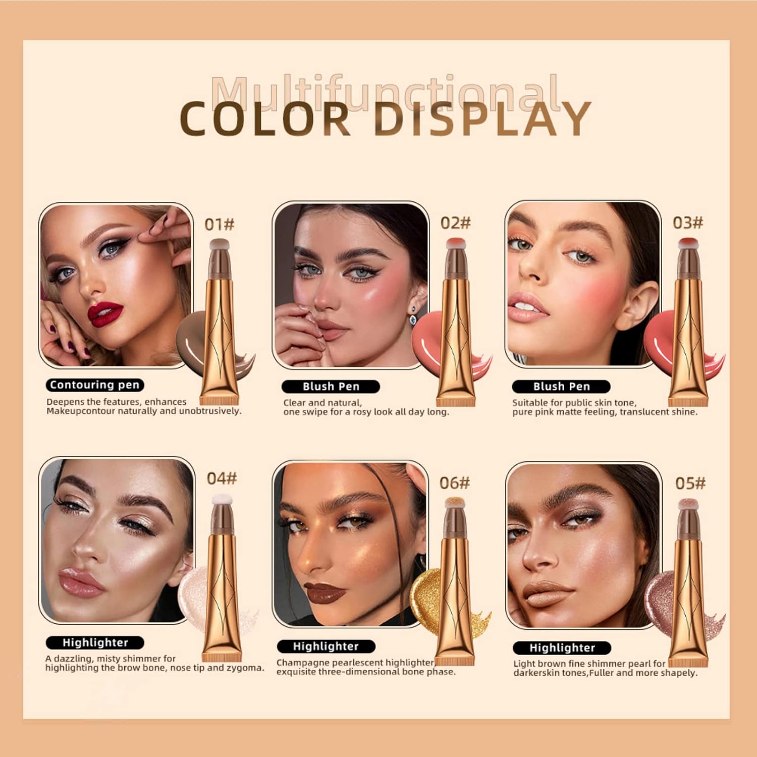 Ofanyia Varita de belleza Liquid Blusher, colorete facial líquido con aplicador de cojín suave, acabado mate cremoso suave, maquillaje ligero
