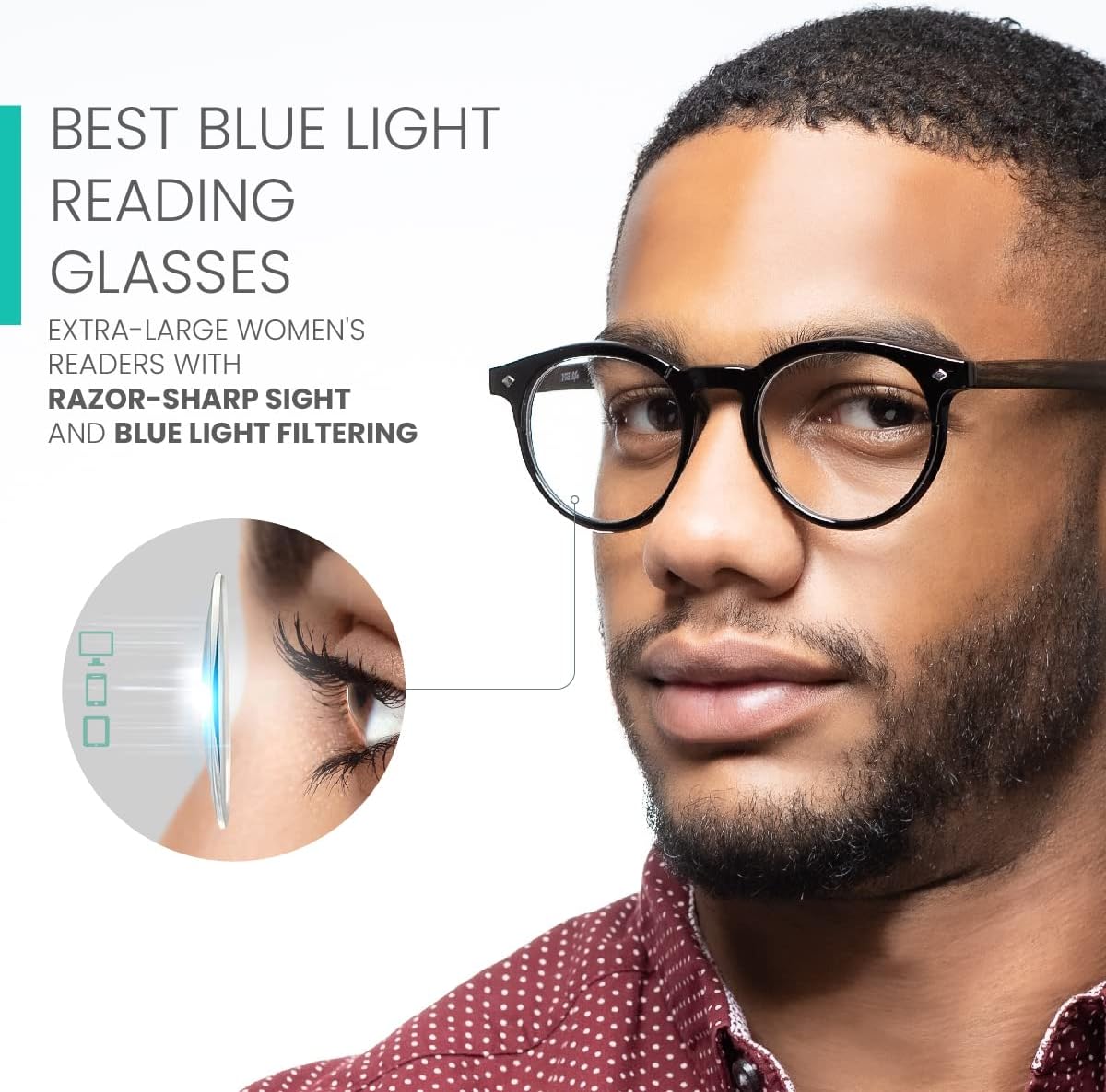 Lentes de luz azul redondos negros para hombres y mujeres para lucir modernos con visión clara, anteojos de lectura resistentes y duraderos para
