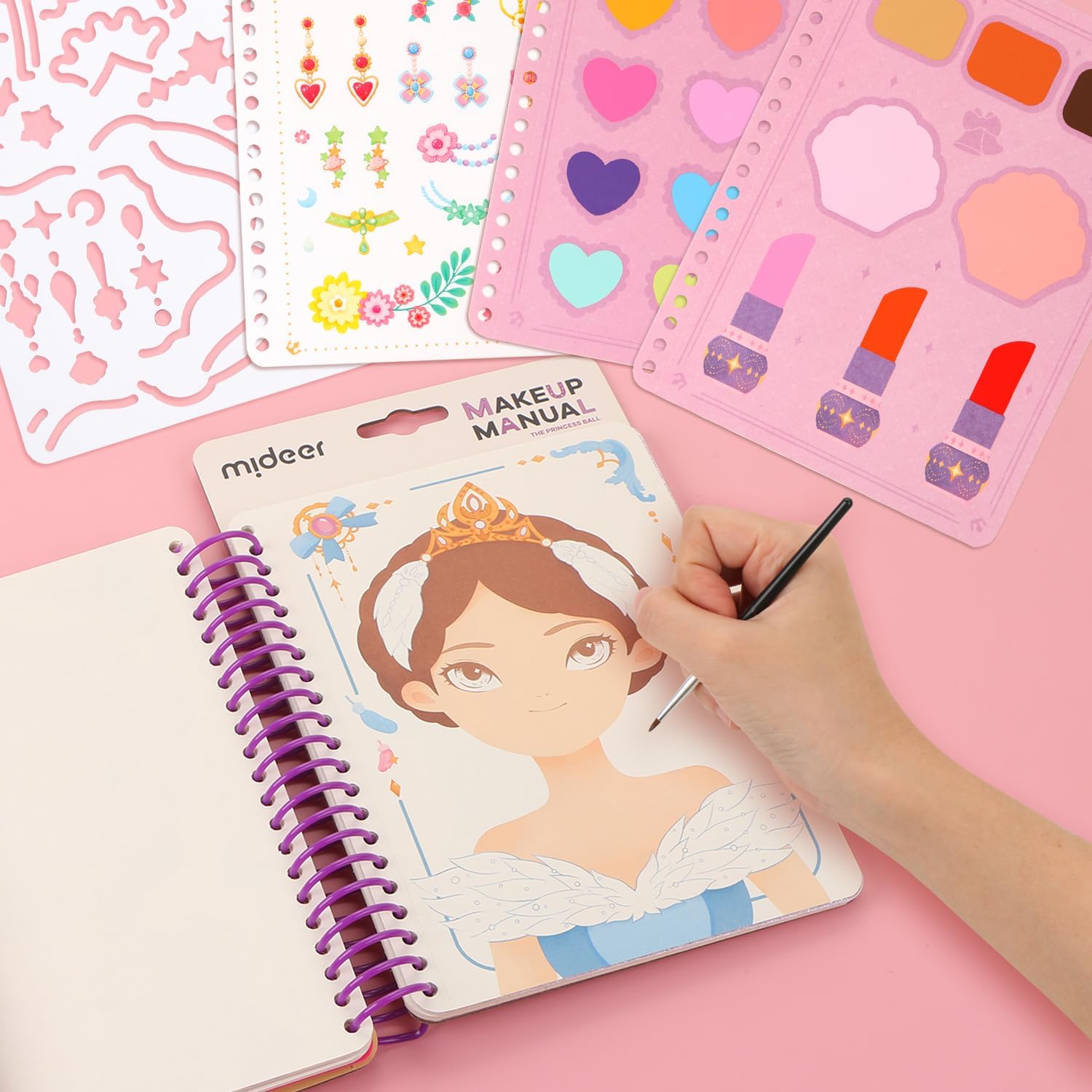 Libro de dibujo de maquillaje 4 en 1 para niñas, lindas plantillas, calcomanías, álbumes de recortes, pintura, libro de actividades artísticas para