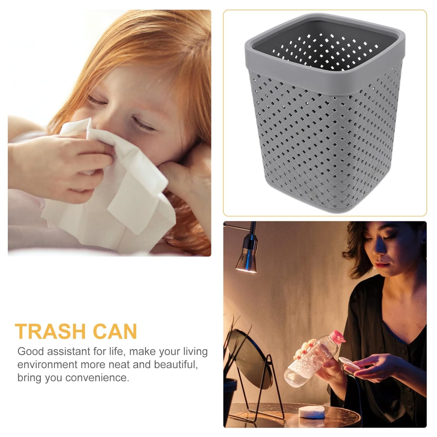 NUOBESTY Cubo de basura cuadrado de malla con parte superior abierta, contenedor de basura, cesta de reciclaje para baños, lavandería, cocinas,