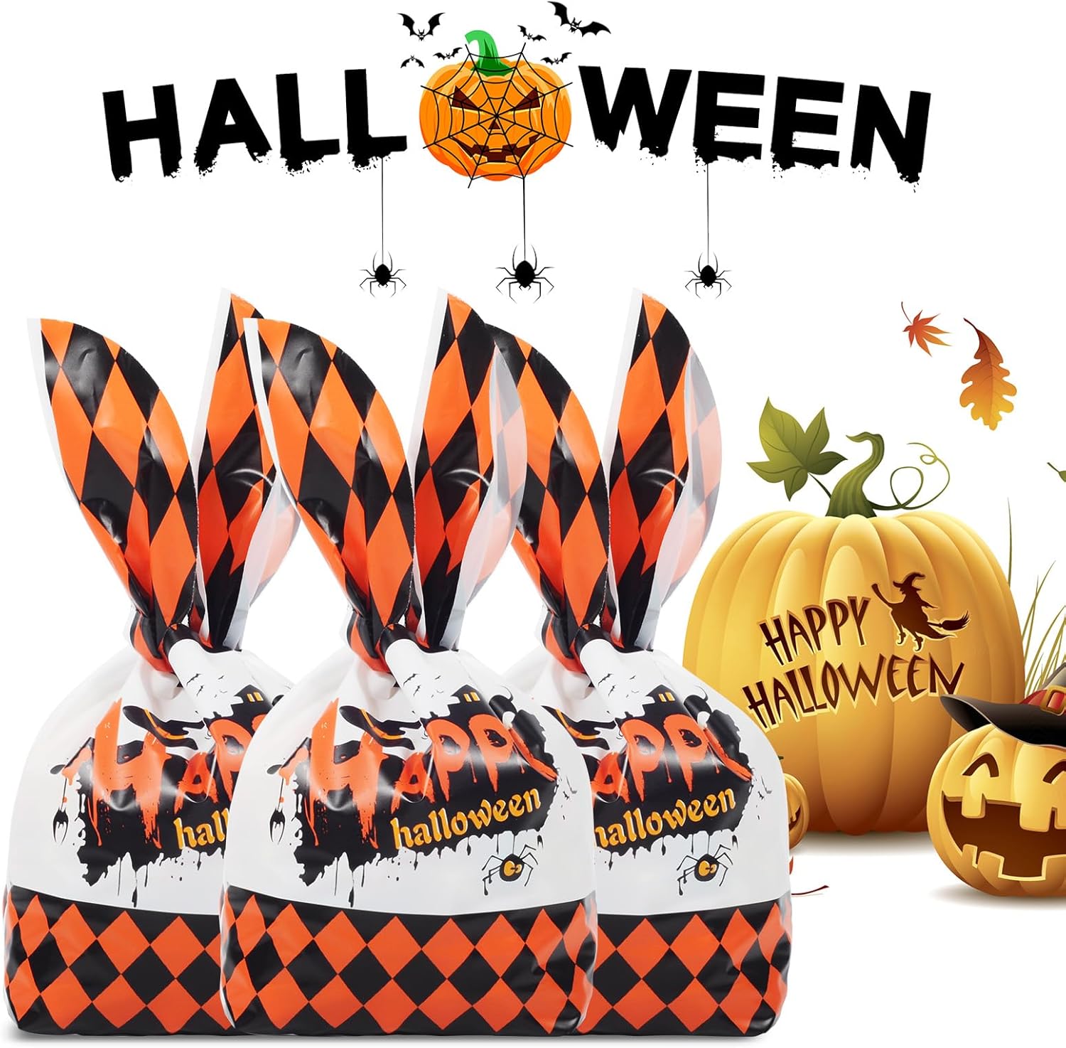 idolpack 50 bolsas de golosinas de Halloween, lindas bolsas de regalo de dulces de Halloween, bolsa de polietileno, organizador de bolsas de