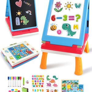 Caballete para niños, caballete de arte de doble cara 4 en 1 con pizarra y pizarra blanca magnética, caballete de mesa plegable para niños con Caballete para niños, caballete de arte de doble cara 4 en 1 con pizarra y pizarra blanca magnética, caballete de mesa plegable para niños con