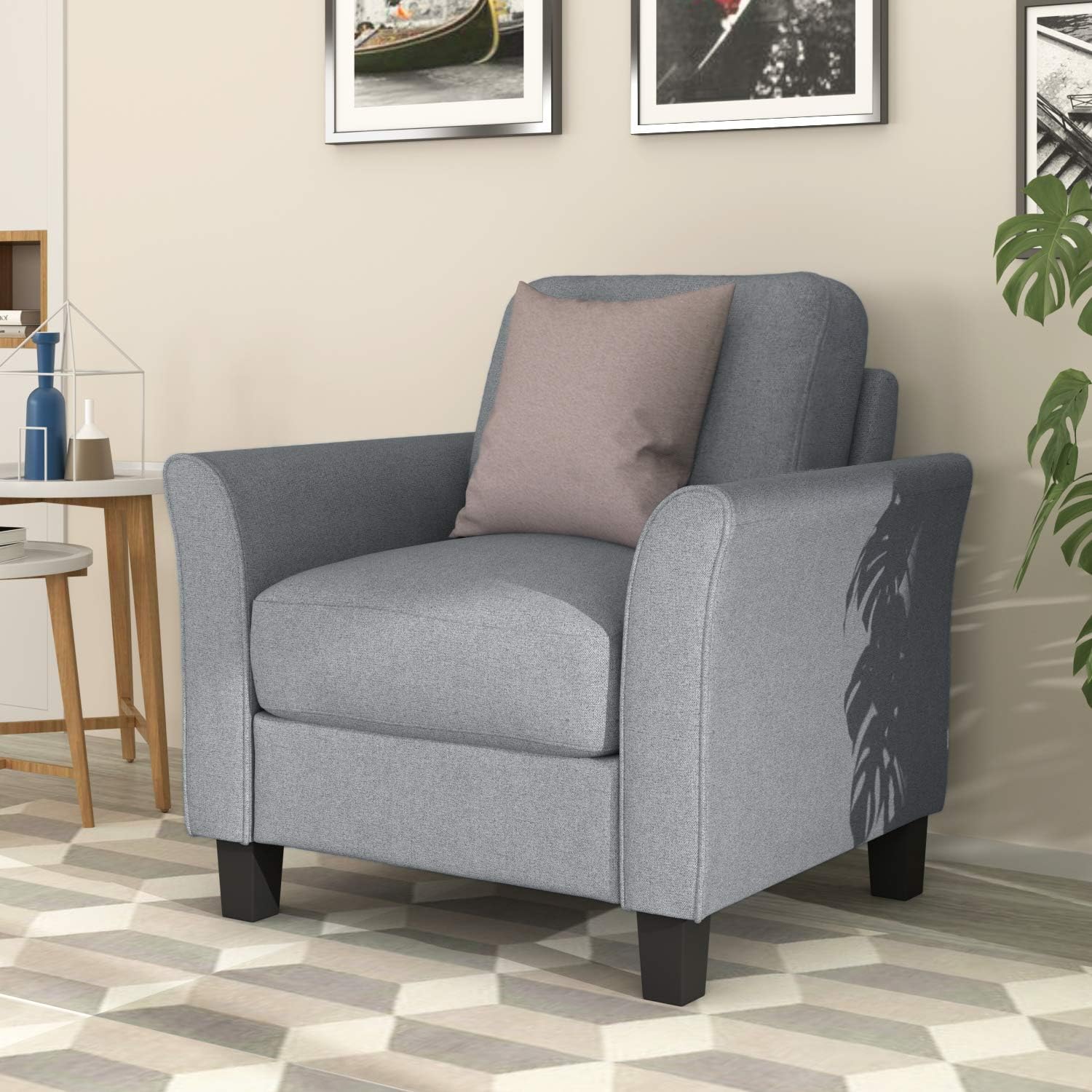 Harper&Bright Designs – Juego de sofá tapizado de tela de lino para sala de estar (asiento individual, gris)