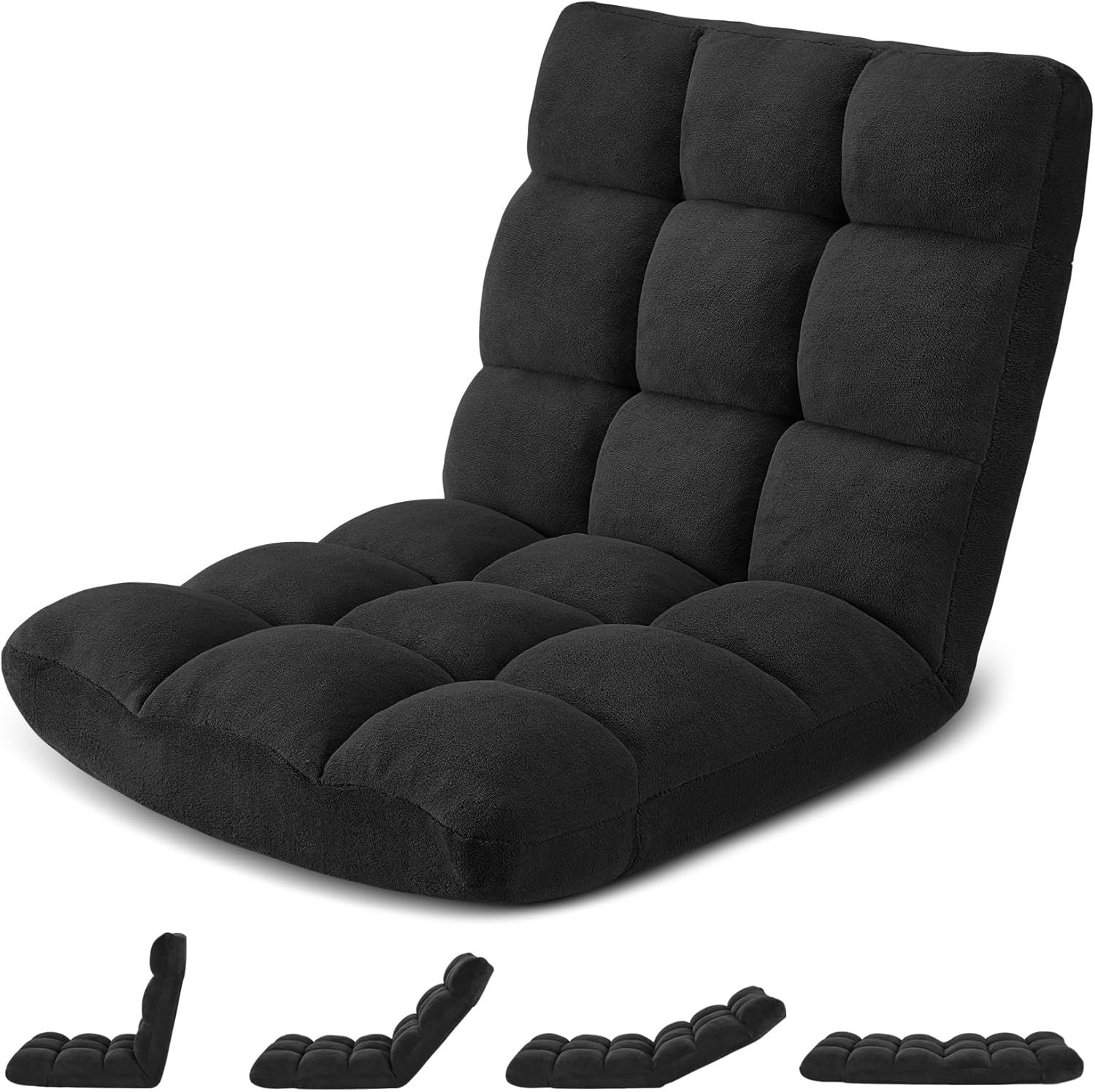 Avocahom Silla plegable para juegos de suelo, respaldo ajustable de 14 posiciones, franela agradable al tacto y marco de aleación de aluminio, ideal