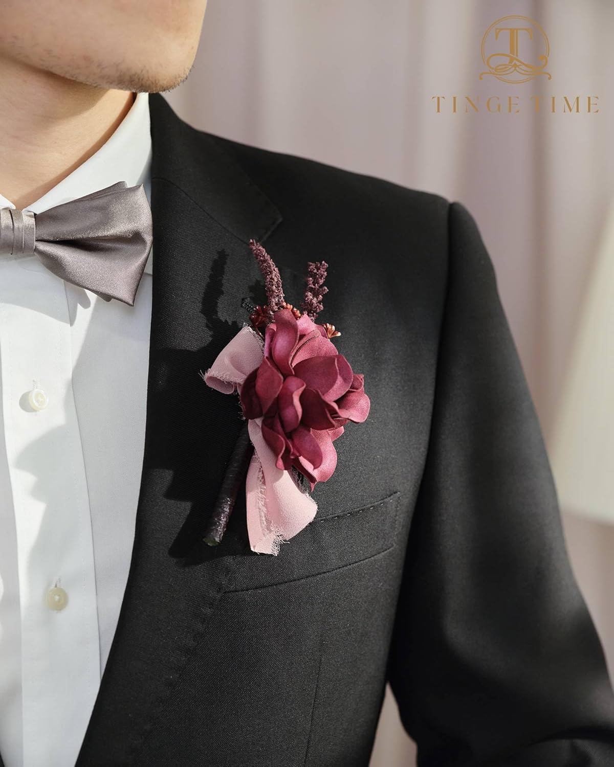 TINGE TIME Boutonniere – Juego de 6 boutonniere de boda para hombre, Boutonniere para novio, novio y padrino, juego de boutonniere para graduación,