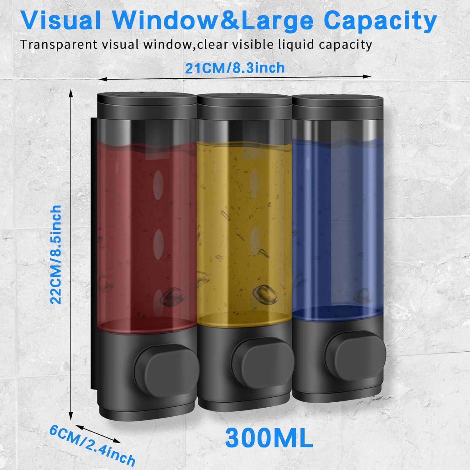Shampoo and Conditioner Dispenser, Bathroom Shower Dispenser 3 Chamber No Drill Shampoo Dispenser, Perfect for Bathroom Wall, Kitchen Wall, Hotel