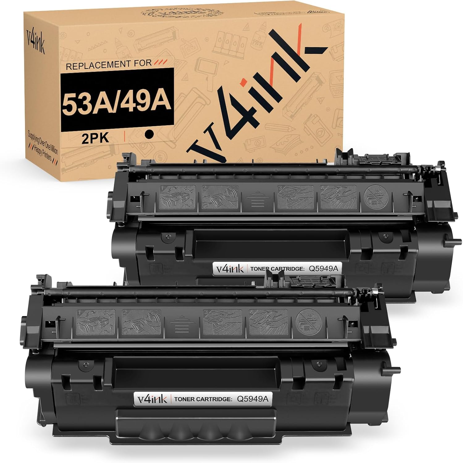 v4ink Cartucho de tóner compatible 49A 53A para HP Q5949A Q7553A para uso con impresora HP 1320 1320n P2015dn P2015 P2015n 3390 3392 1160 P2014