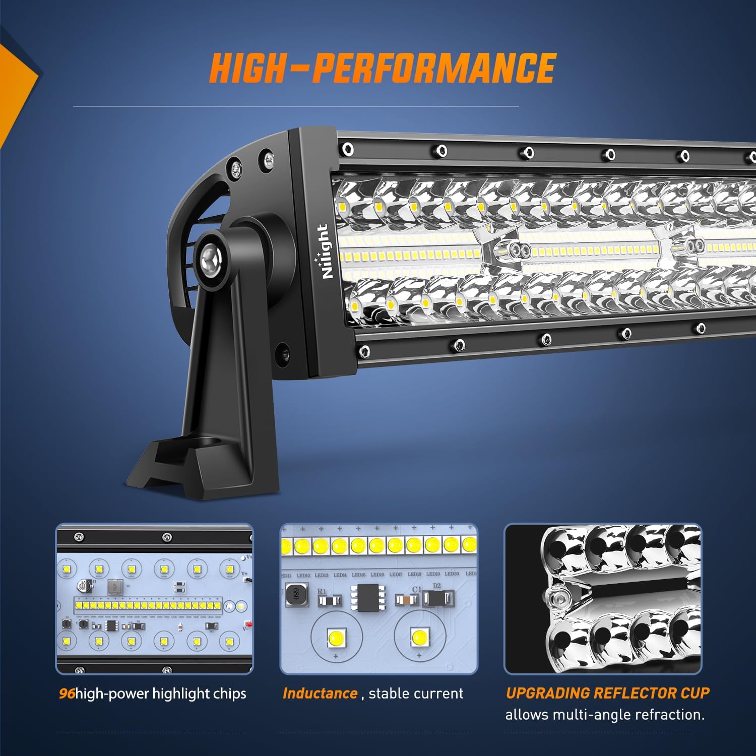 Nilight Barra de luz LED de 13.5 pulgadas, combo de inundación de triple fila, 96 LED, luz antiniebla, luz de conducción, luz de trabajo, luz de