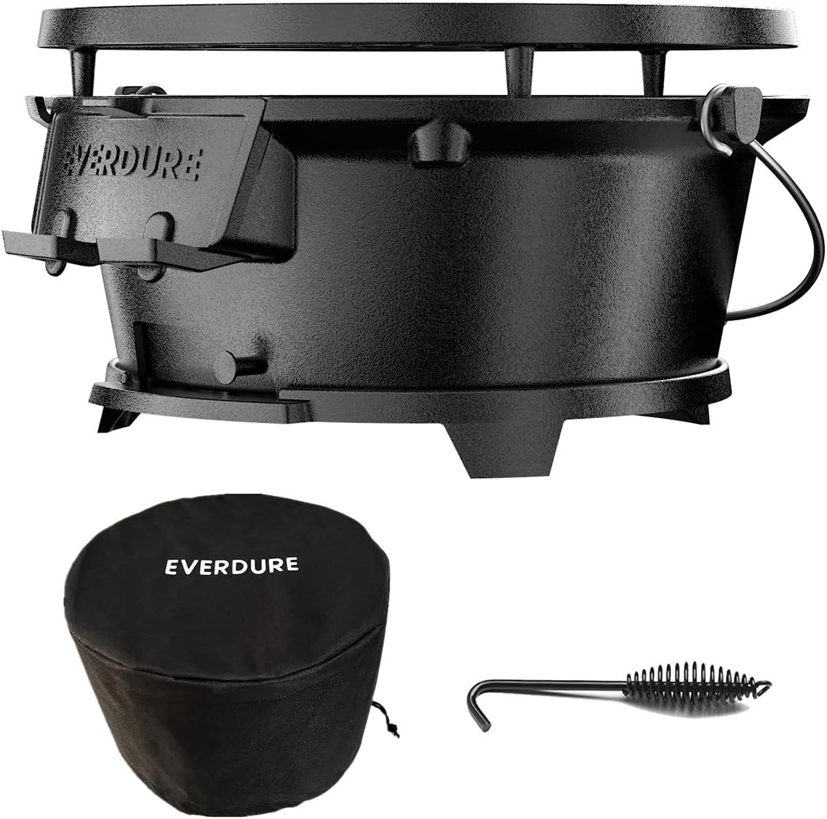 Everdure Parrilla redonda de hierro fundido y cubierta, para exteriores, portátil, 2 en 1, parrilla de mesa y plancha – 100% hierro fundido,
