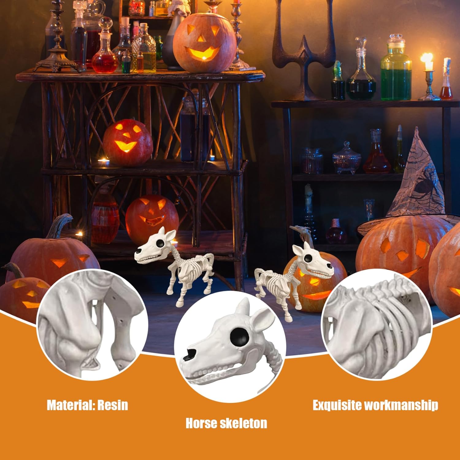 Esqueleto de Halloween, caballo de esqueleto para decoraciones de Halloween al aire libre e interior, 6.7 x 5.9 x 3.5 pulgadas, decoración de