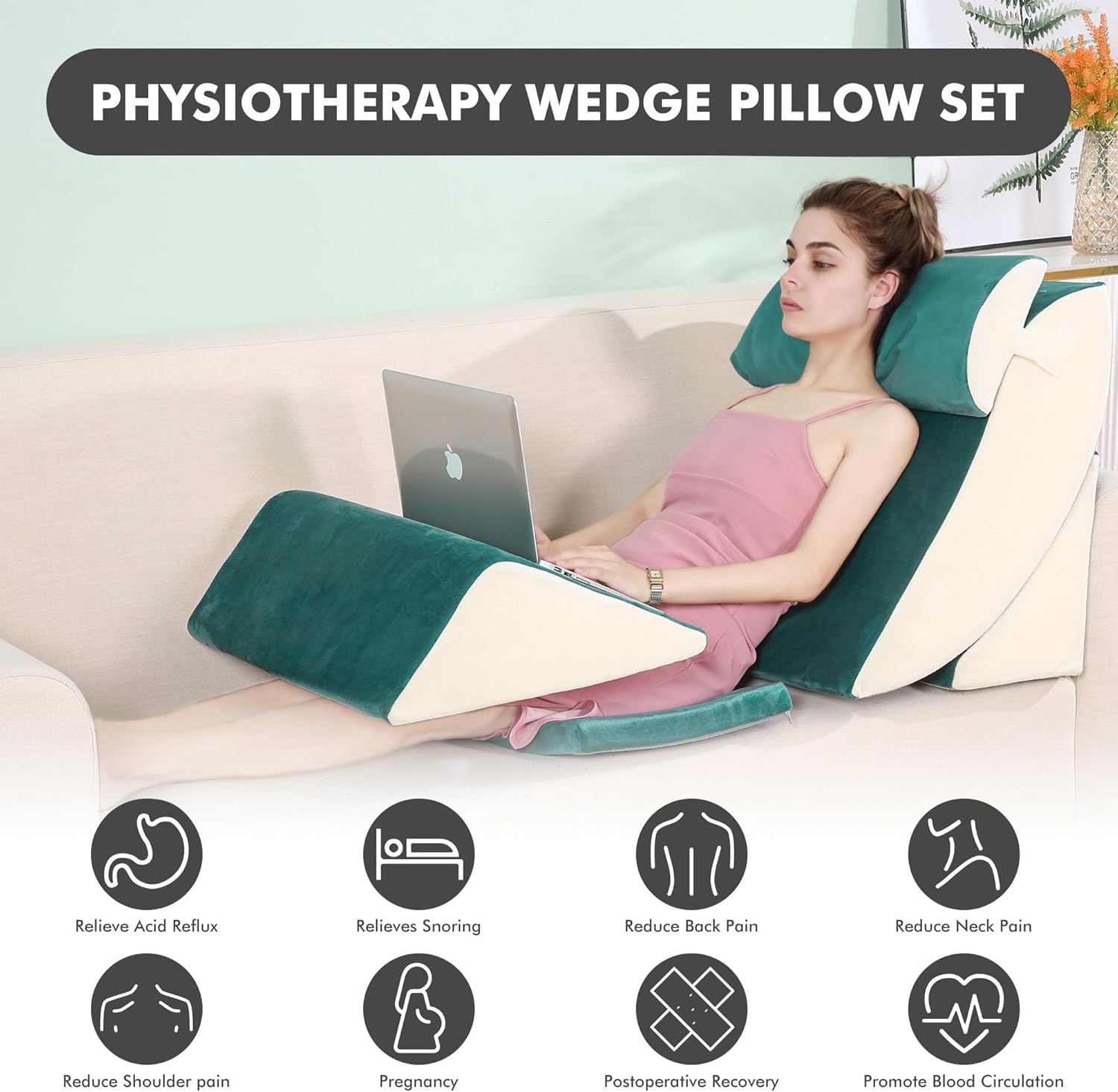 MVP BOY 5 almohadas de cuña para dormir, almohadas ortopédicas de cuña para después de la cirugía, almohadas corporales ajustables para aliviar el