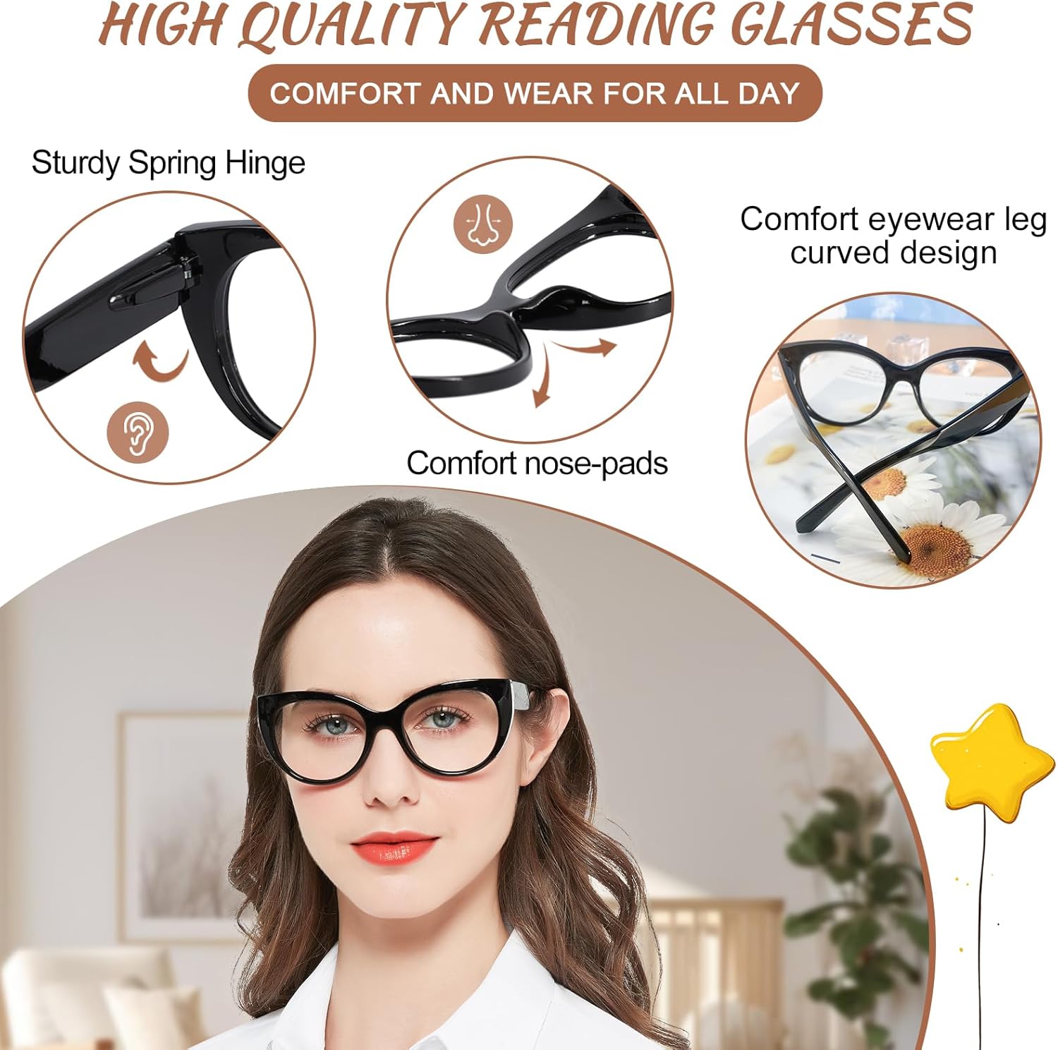 OCCI CHIARI Cateye – Gafas de lectura para 2.5+ lectores de mujer (1.0 1.5 2.0 2.5 3.0 3.5) Lente transparente
